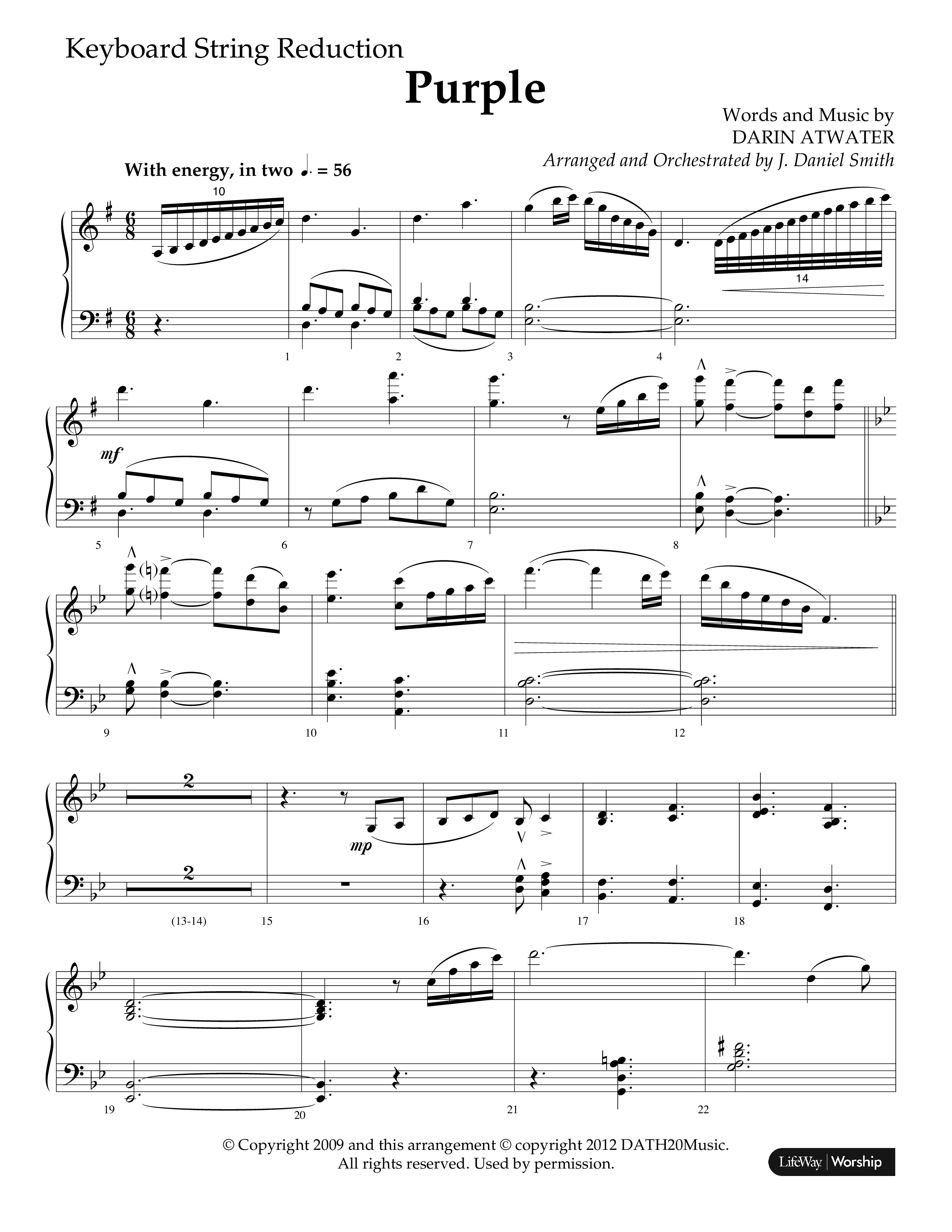 Purple (Choral Anthem SATB) String Reduction (Lifeway Choral / Arr. J. Daniel Smith)