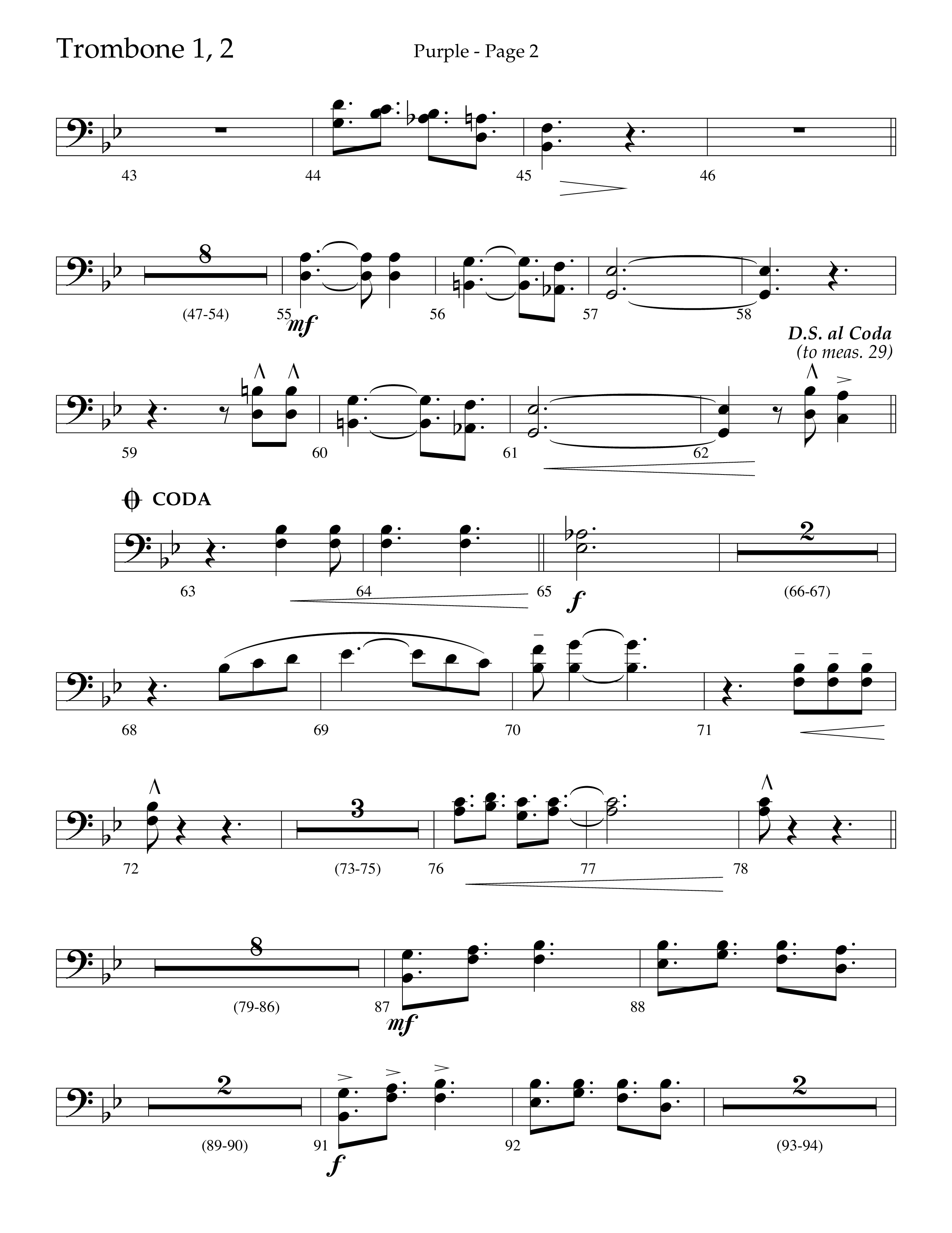 Purple (Choral Anthem SATB) Trombone 1/2 (Lifeway Choral / Arr. J. Daniel Smith)
