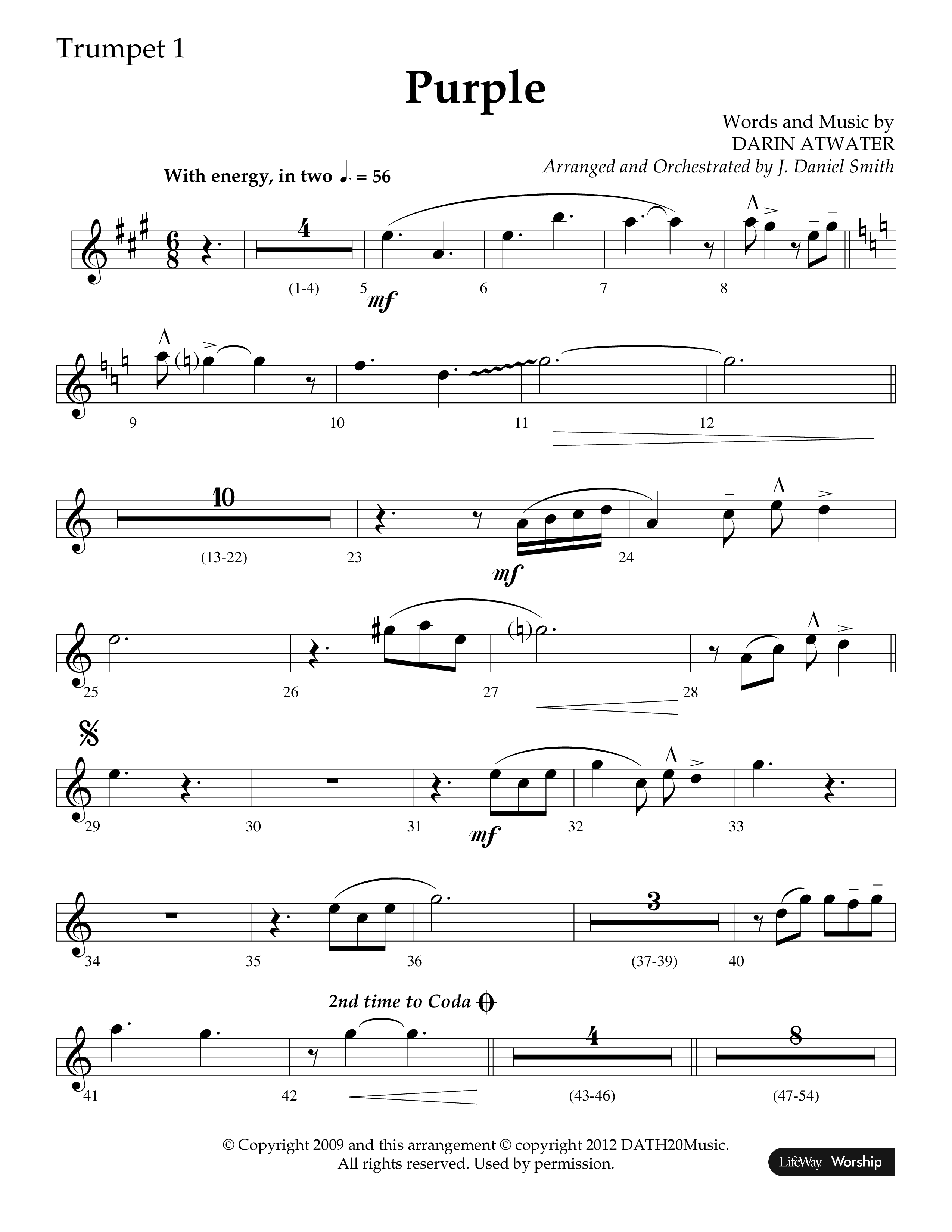 Purple (Choral Anthem SATB) Trumpet 1 (Lifeway Choral / Arr. J. Daniel Smith)