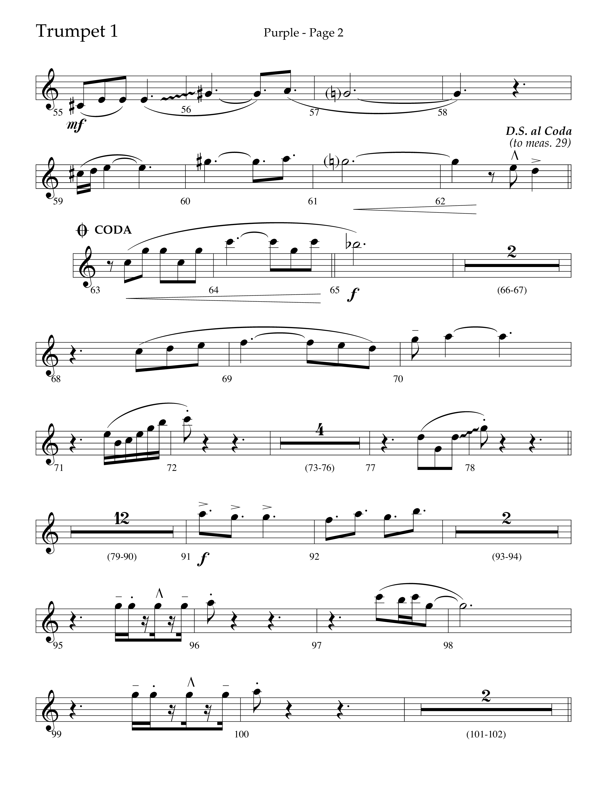 Purple (Choral Anthem SATB) Trumpet 1 (Lifeway Choral / Arr. J. Daniel Smith)