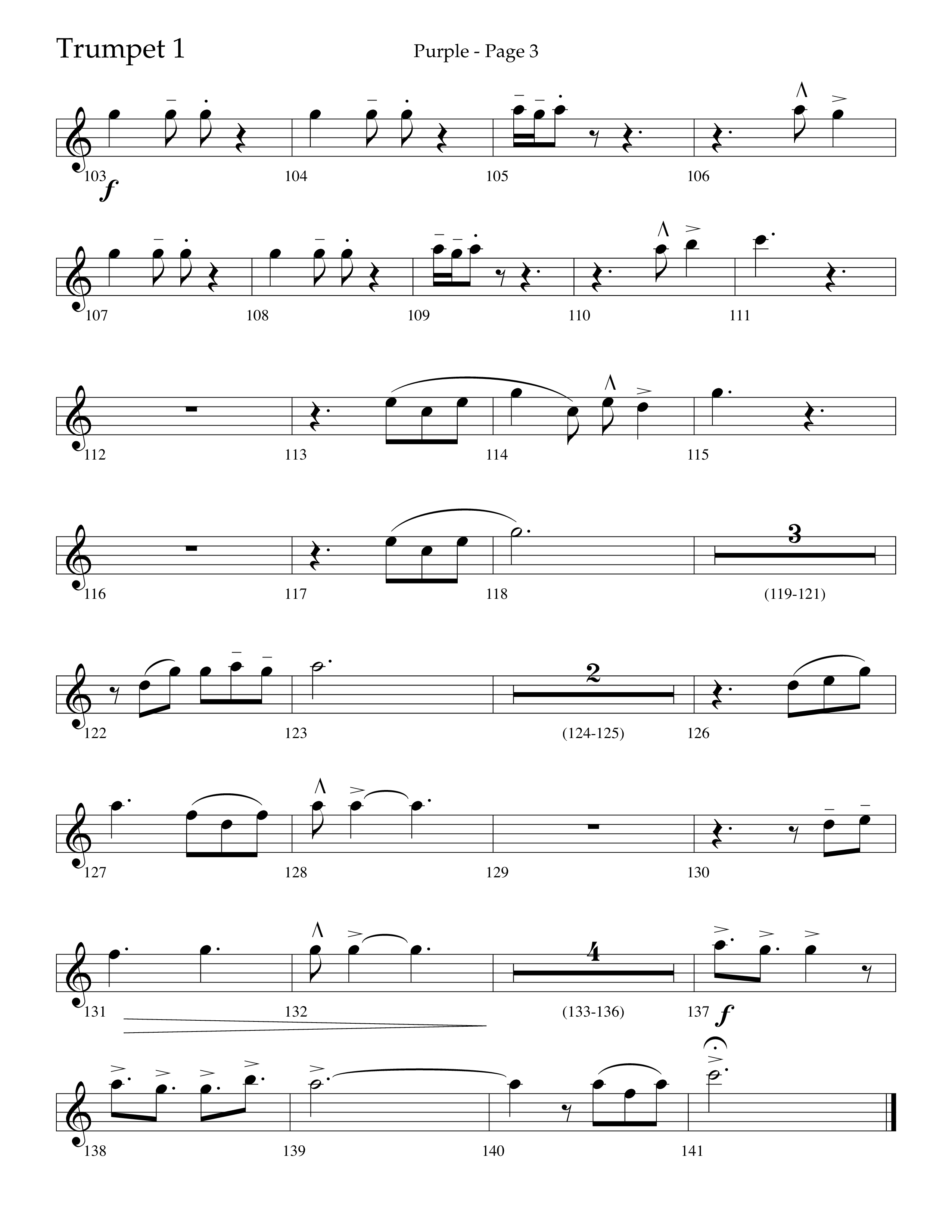 Purple (Choral Anthem SATB) Trumpet 1 (Lifeway Choral / Arr. J. Daniel Smith)