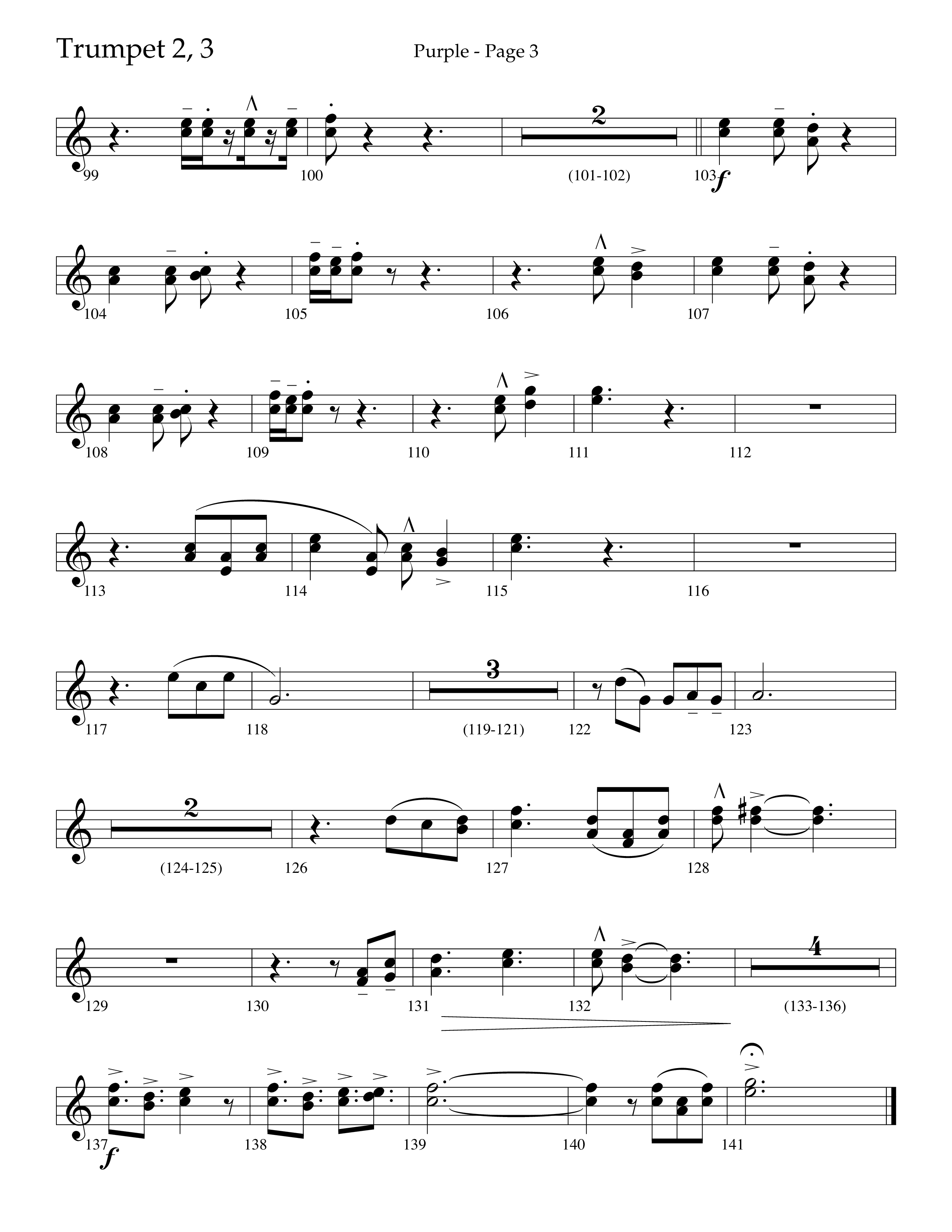 Purple (Choral Anthem SATB) Trumpet 2/3 (Lifeway Choral / Arr. J. Daniel Smith)