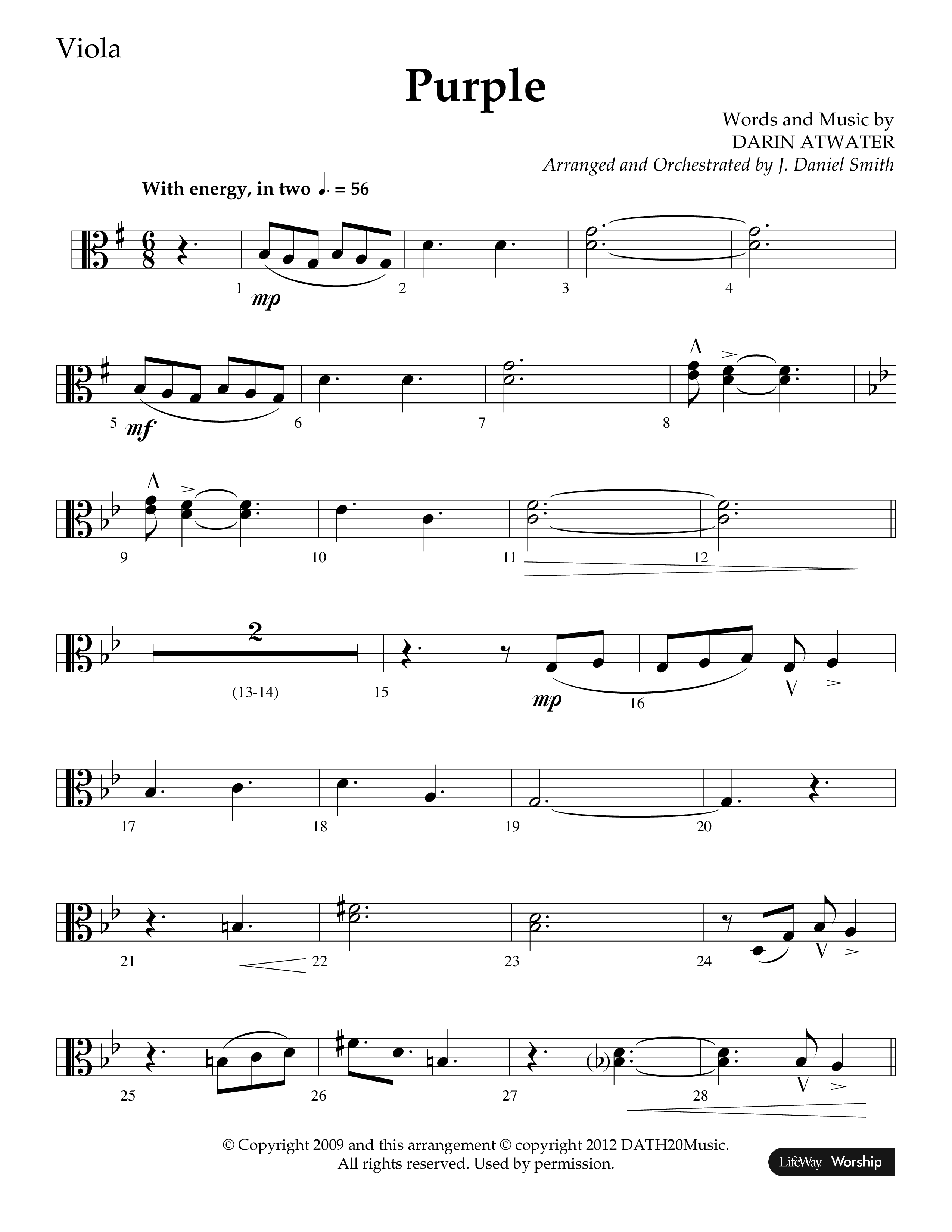 Purple (Choral Anthem SATB) Viola (Lifeway Choral / Arr. J. Daniel Smith)