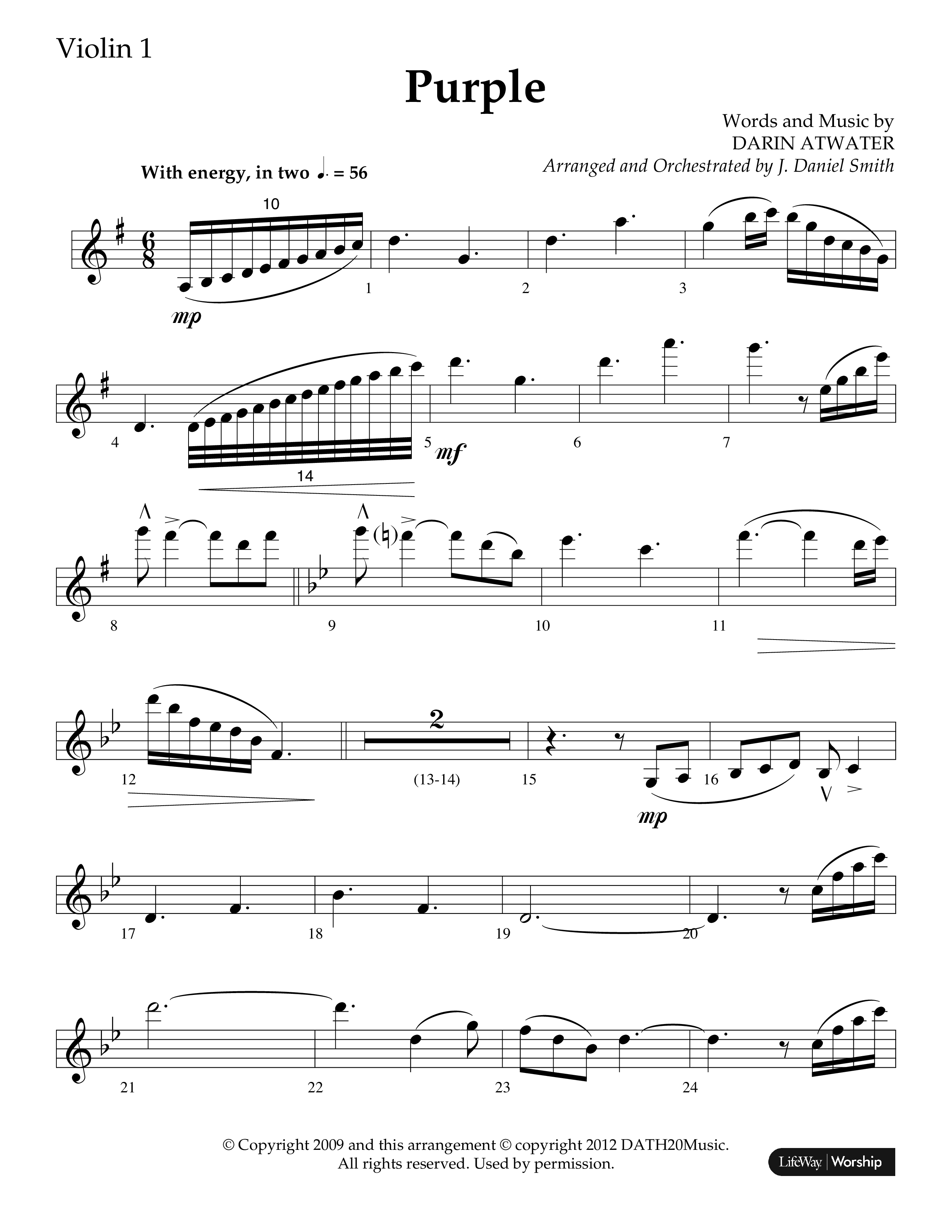 Purple (Choral Anthem SATB) Violin 1 (Lifeway Choral / Arr. J. Daniel Smith)