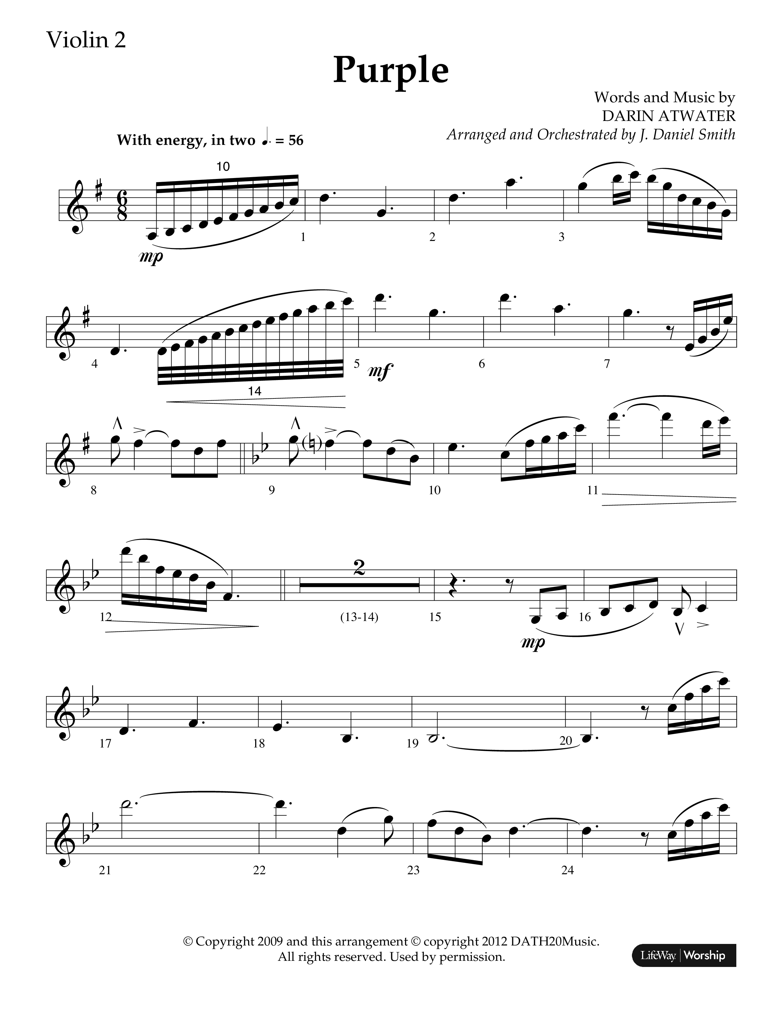 Purple (Choral Anthem SATB) Violin 2 (Lifeway Choral / Arr. J. Daniel Smith)