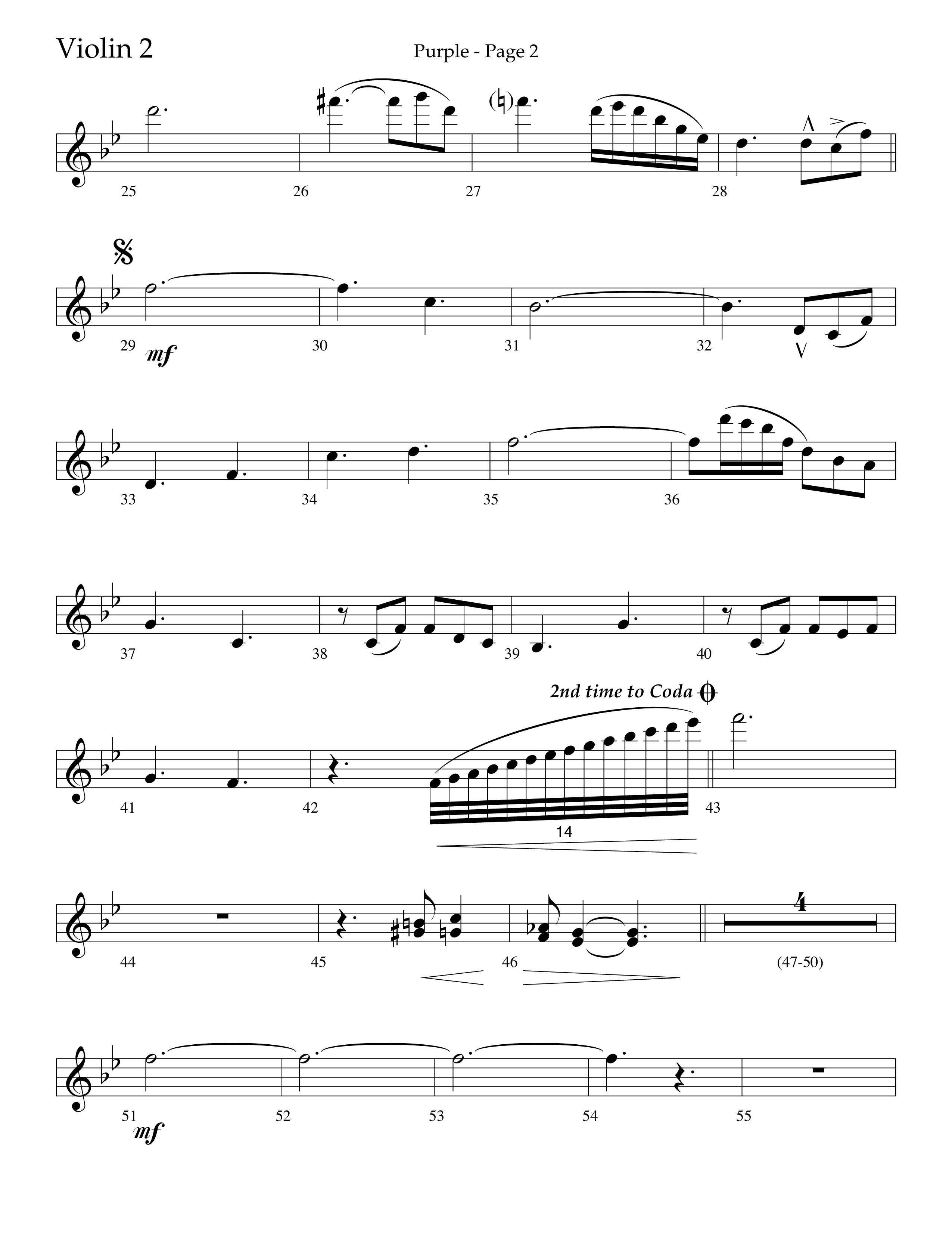 Purple (Choral Anthem SATB) Violin 2 (Lifeway Choral / Arr. J. Daniel Smith)