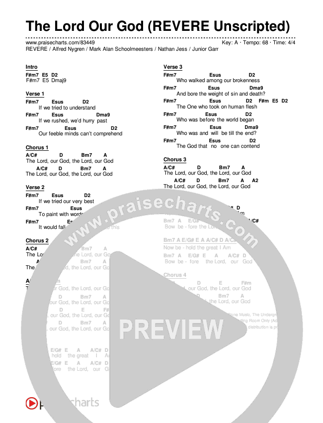 The Lord Our God (REVERE Unscripted) Chord Chart (REVERE / Alfred Nygren / Mark Alan Schoolmeesters / Nathan Jess / Junior Garr)