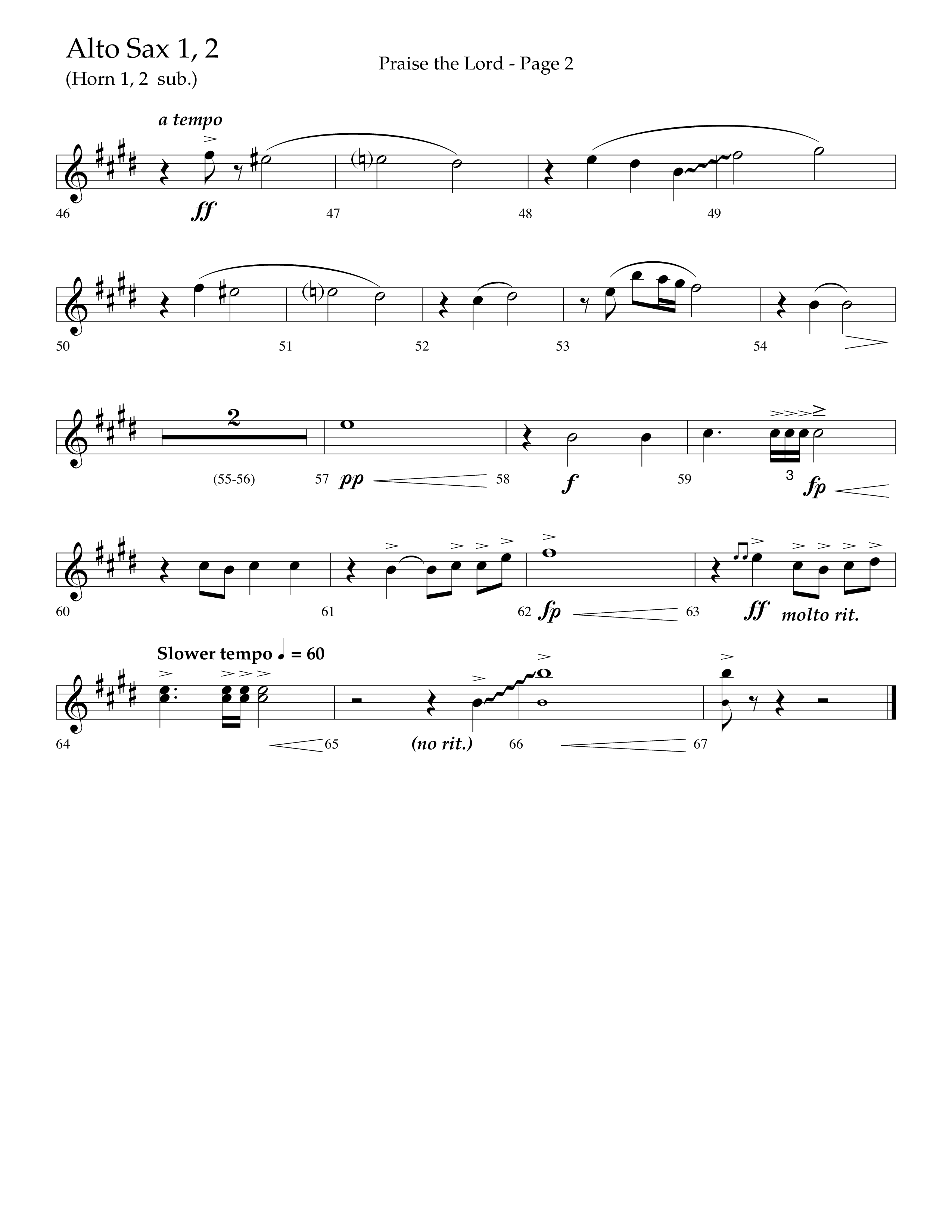 Praise The Lord (Choral Anthem SATB) Alto Sax 1/2 (Lifeway Choral / Arr. Marty Hamby)