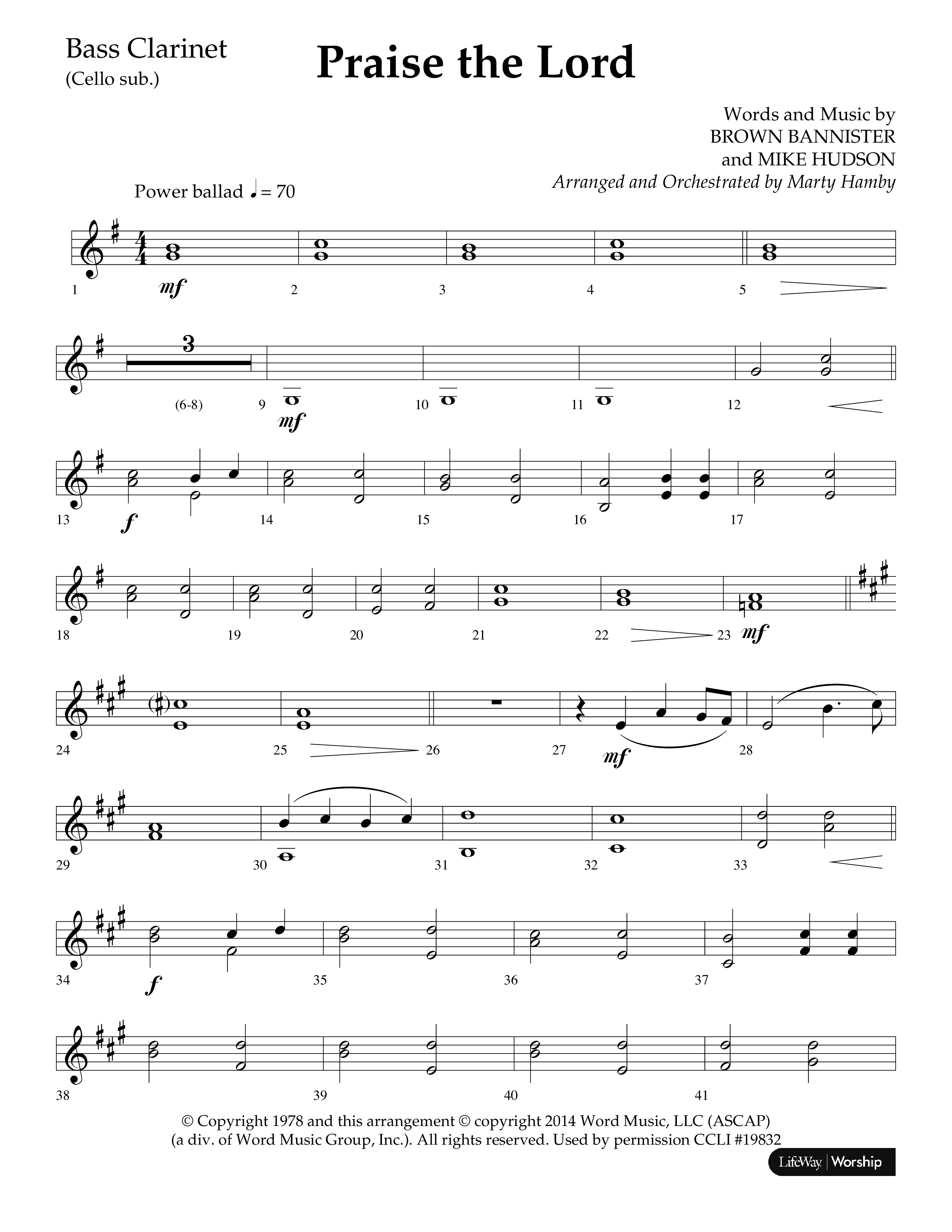 Praise The Lord (Choral Anthem SATB) Bass Clarinet (Lifeway Choral / Arr. Marty Hamby)