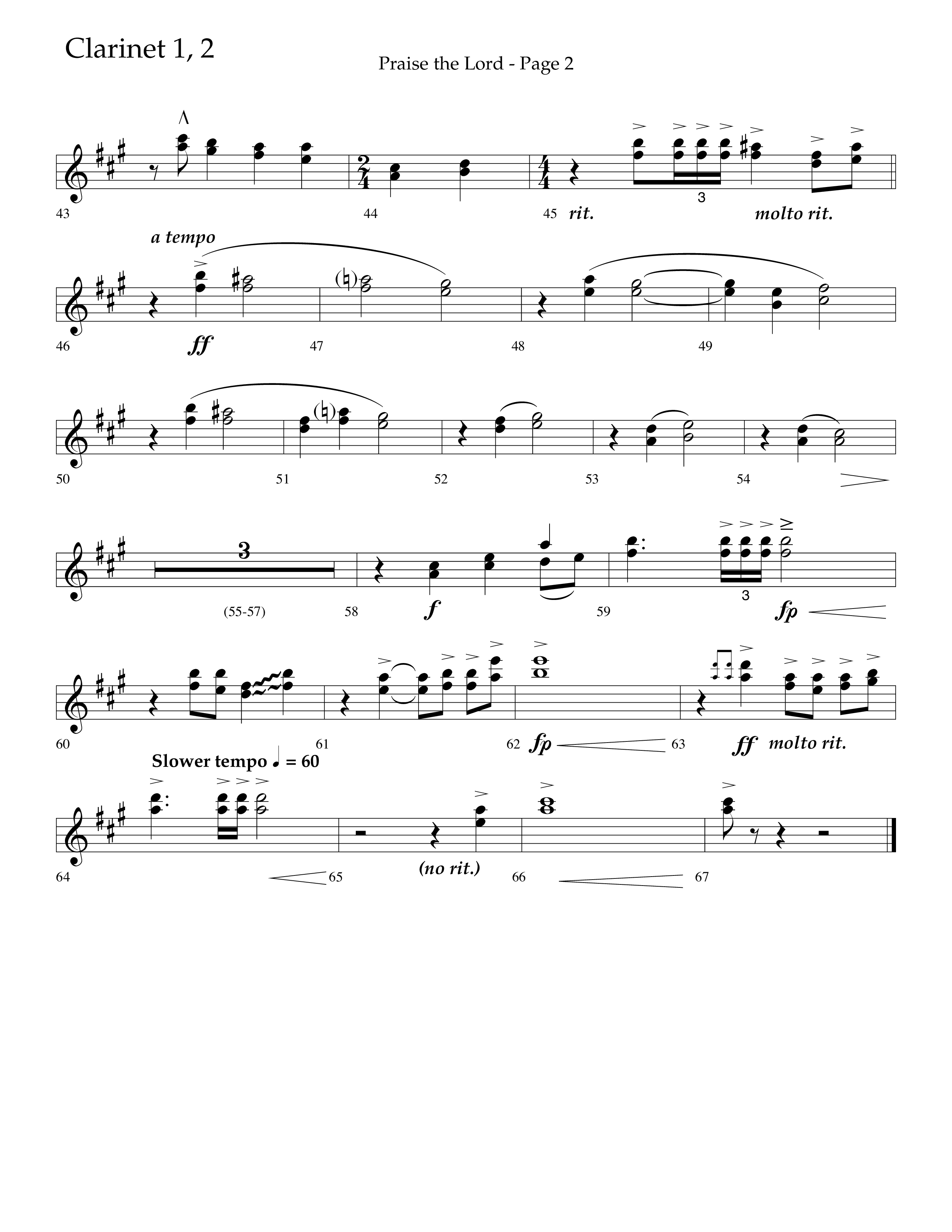 Praise The Lord (Choral Anthem SATB) Clarinet 1/2 (Lifeway Choral / Arr. Marty Hamby)