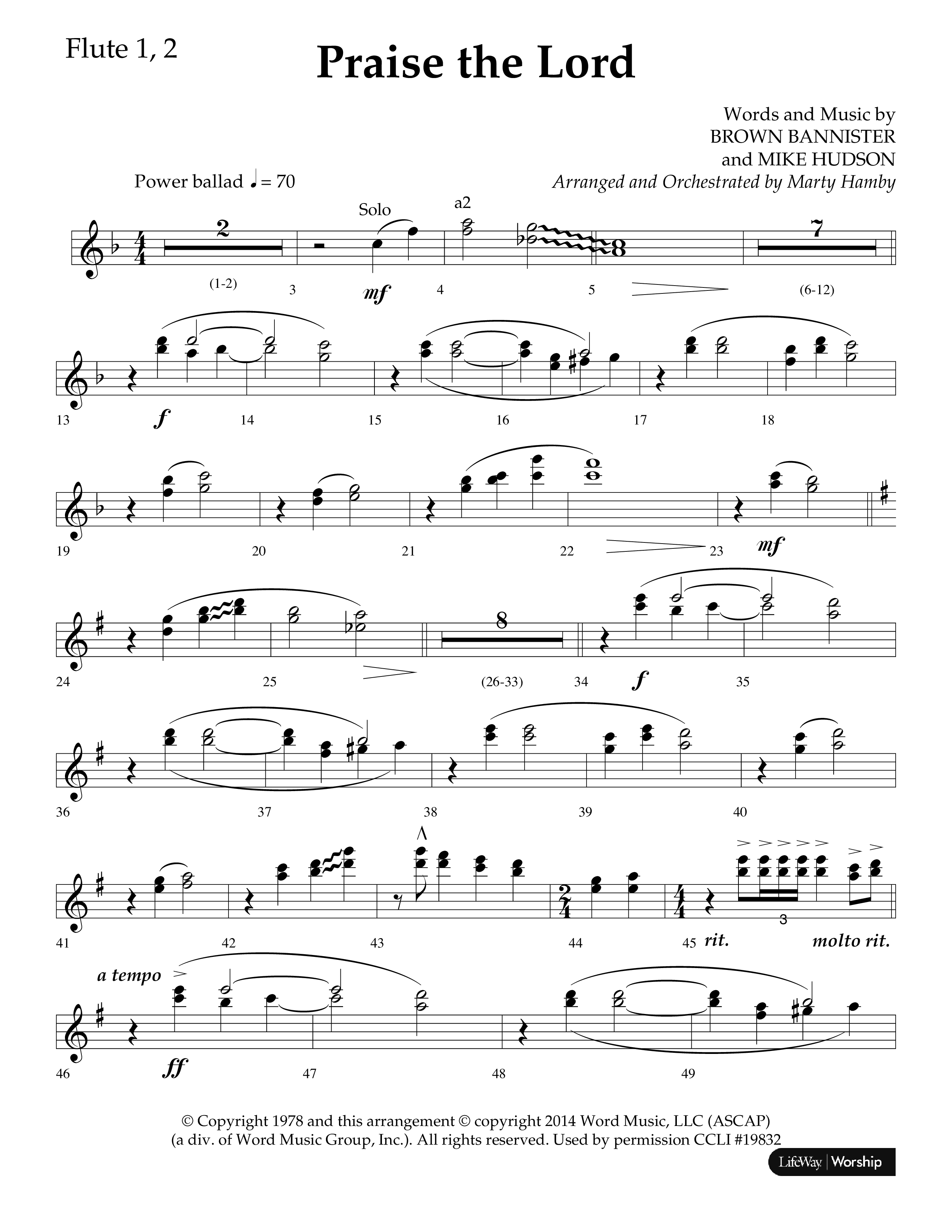 Praise The Lord (Choral Anthem SATB) Flute 1/2 (Lifeway Choral / Arr. Marty Hamby)
