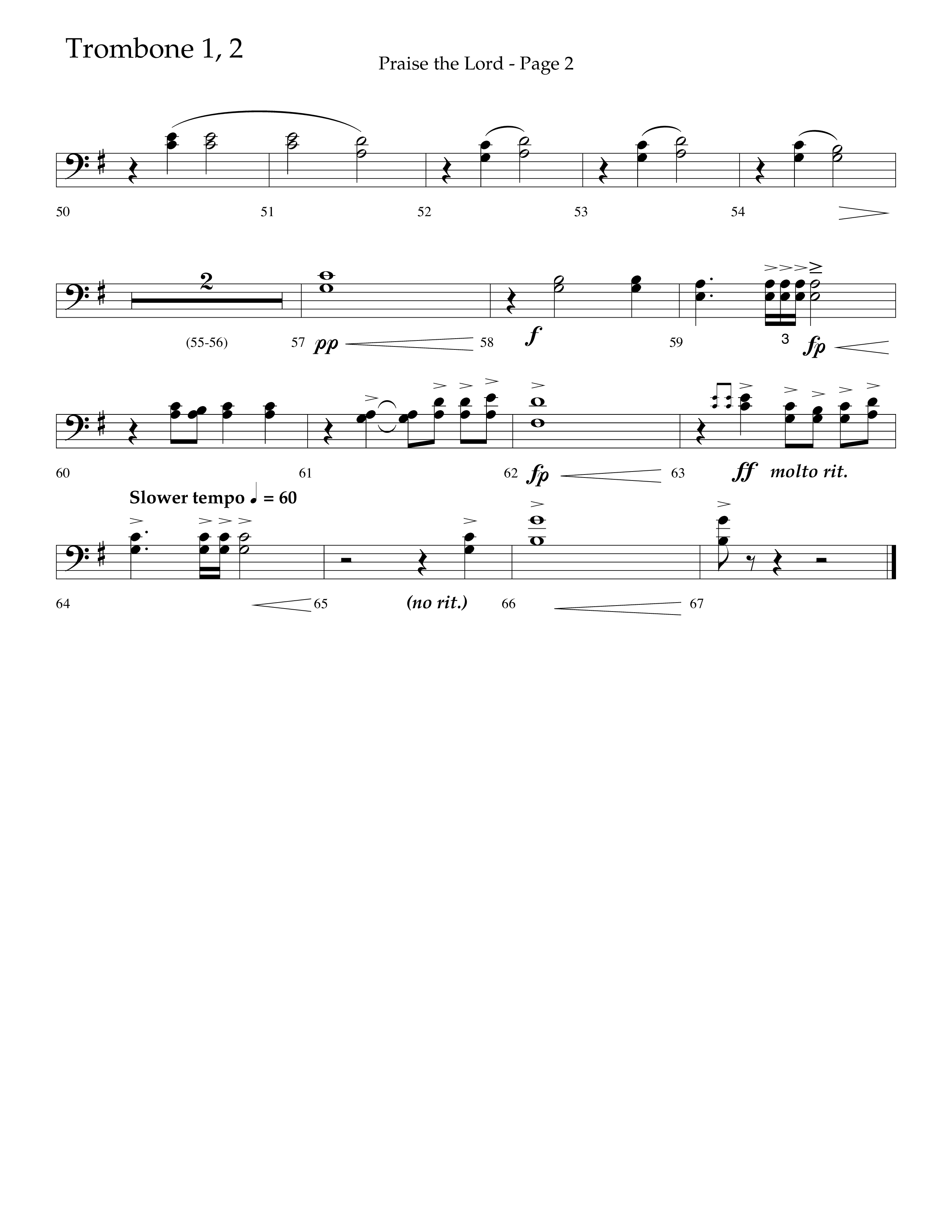 Praise The Lord (Choral Anthem SATB) Trombone 1/2 (Lifeway Choral / Arr. Marty Hamby)