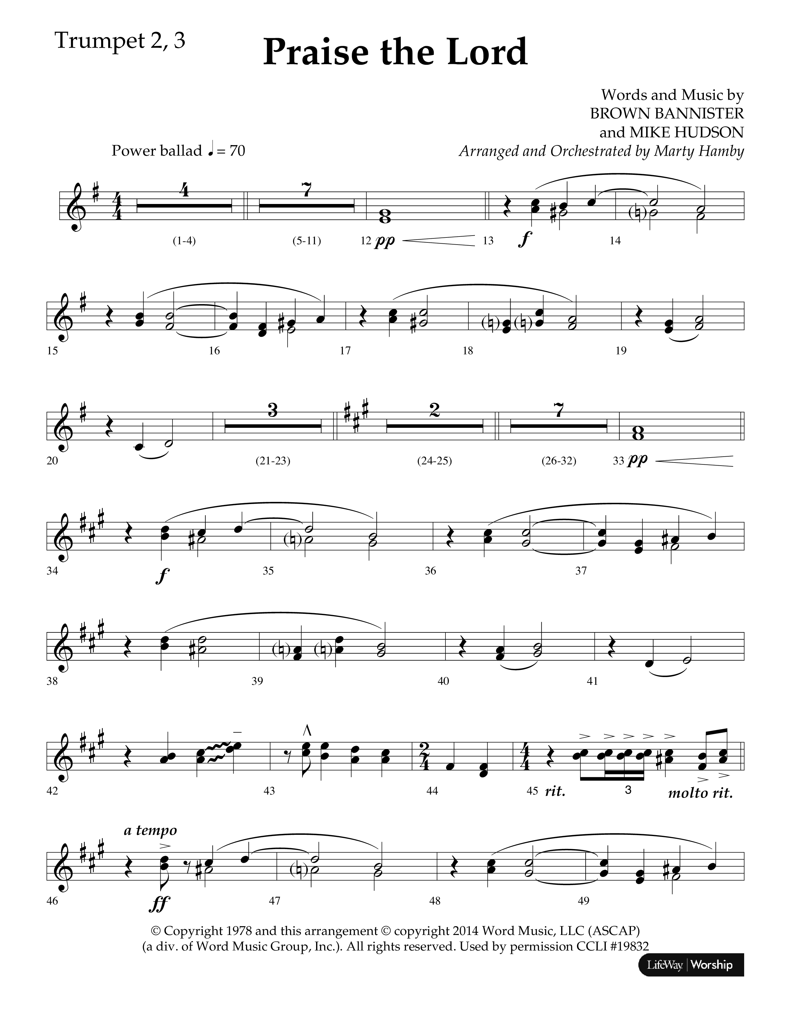 Praise The Lord (Choral Anthem SATB) Trumpet 2/3 (Lifeway Choral / Arr. Marty Hamby)
