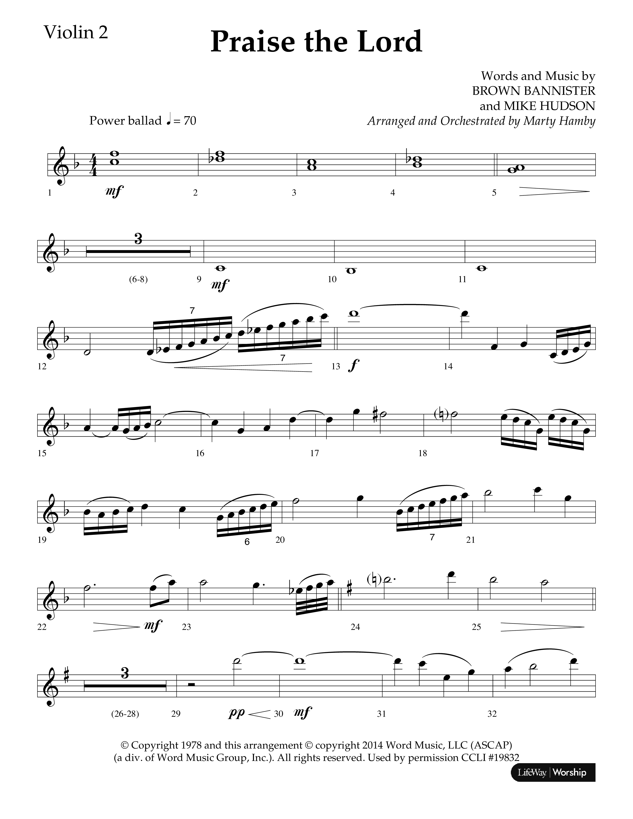 Praise The Lord (Choral Anthem SATB) Violin 2 (Lifeway Choral / Arr. Marty Hamby)
