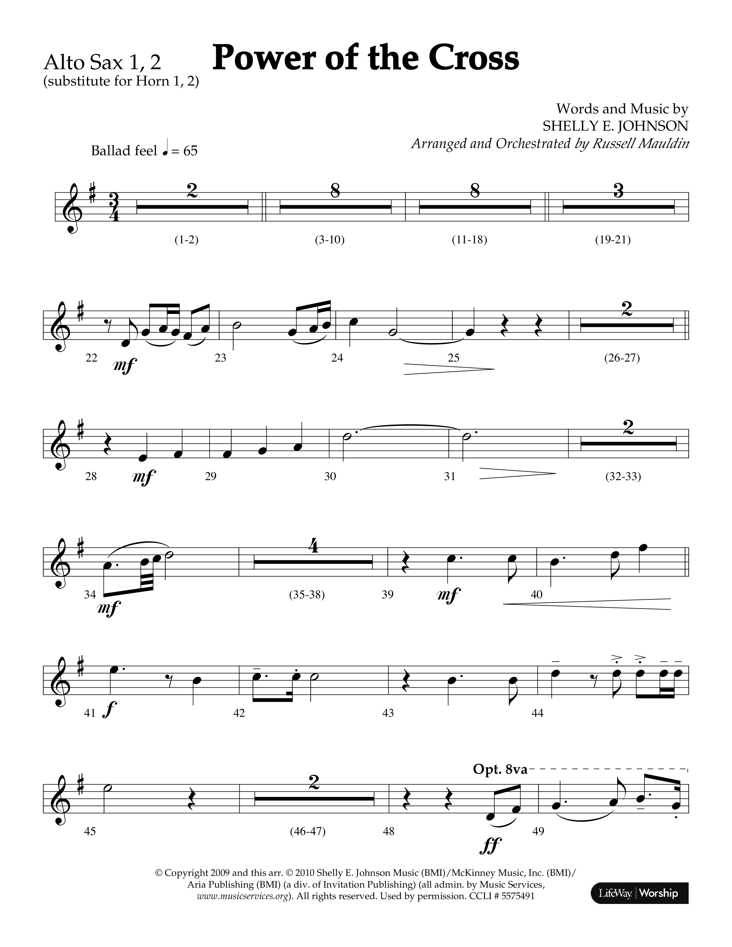Power Of The Cross (Choral Anthem SATB) Alto Sax 1/2 (Lifeway Choral / Arr. Russell Mauldin)
