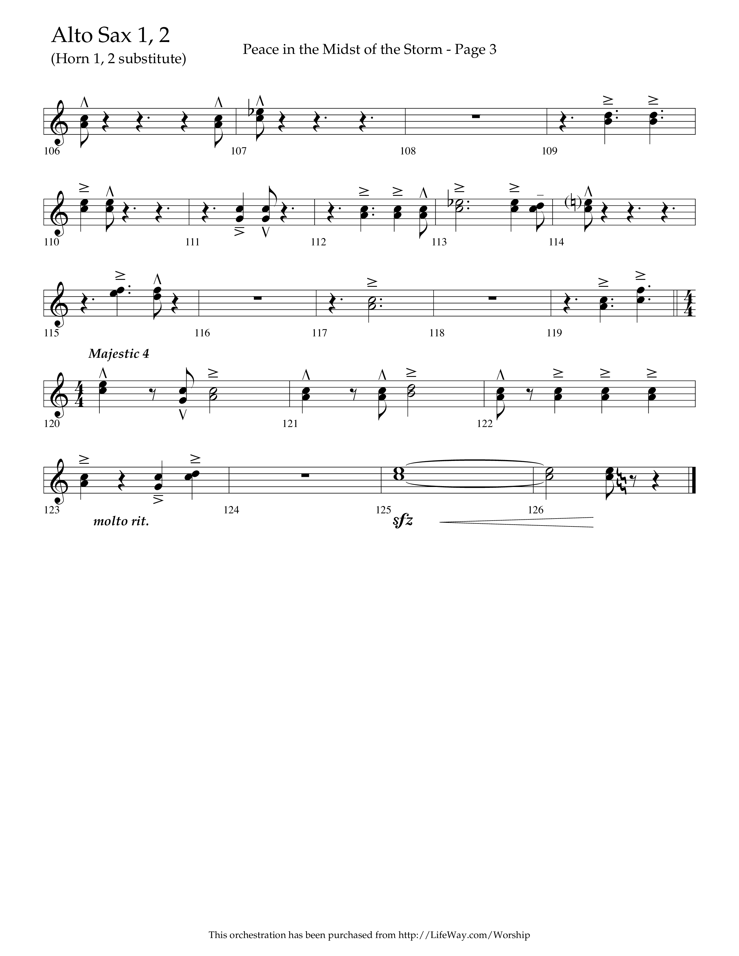 Peace In The Midst Of The Storm (Choral Anthem SATB) Alto Sax 1/2 (Lifeway Choral / Arr. David T. Clydesdale)