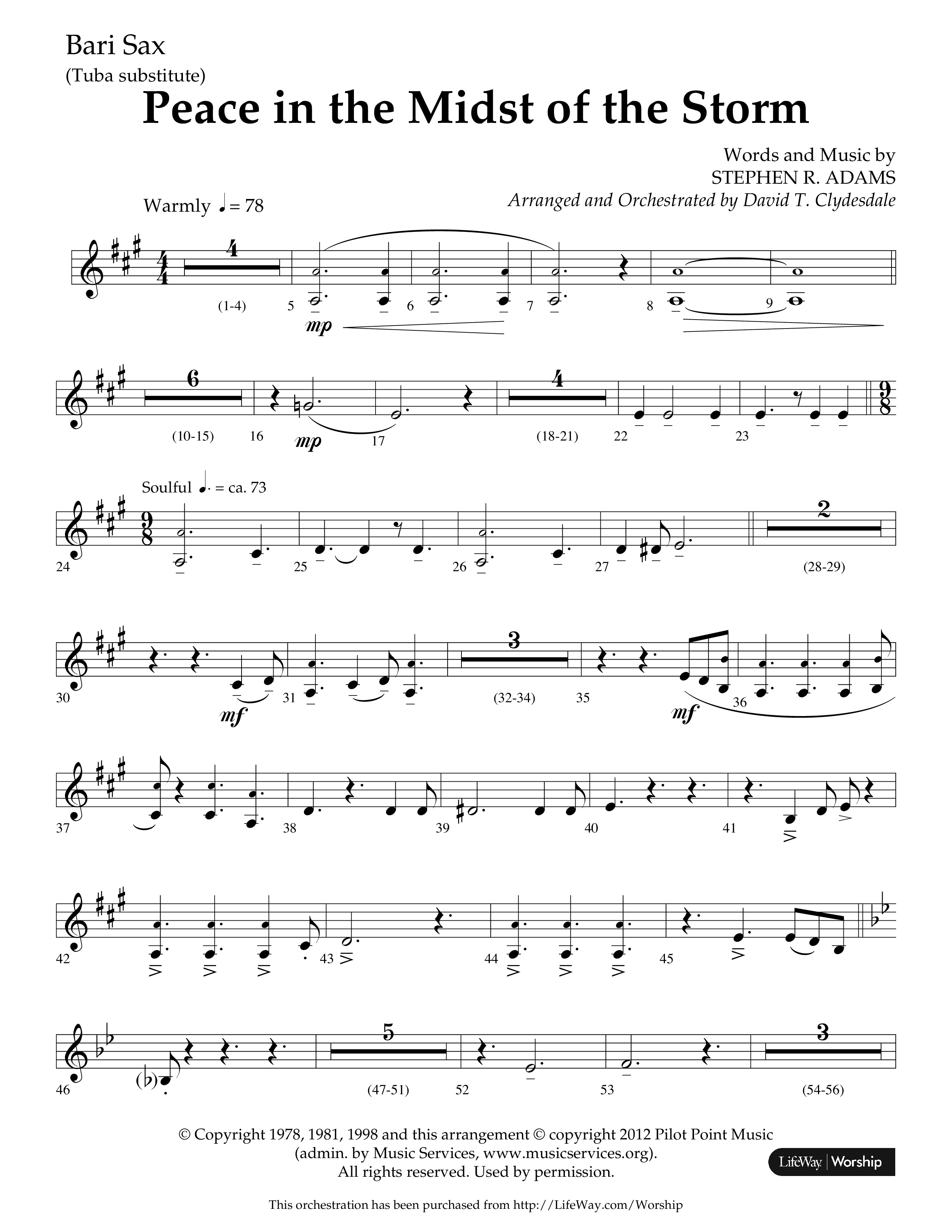 Peace In The Midst Of The Storm (Choral Anthem SATB) Bari Sax (Lifeway Choral / Arr. David T. Clydesdale)