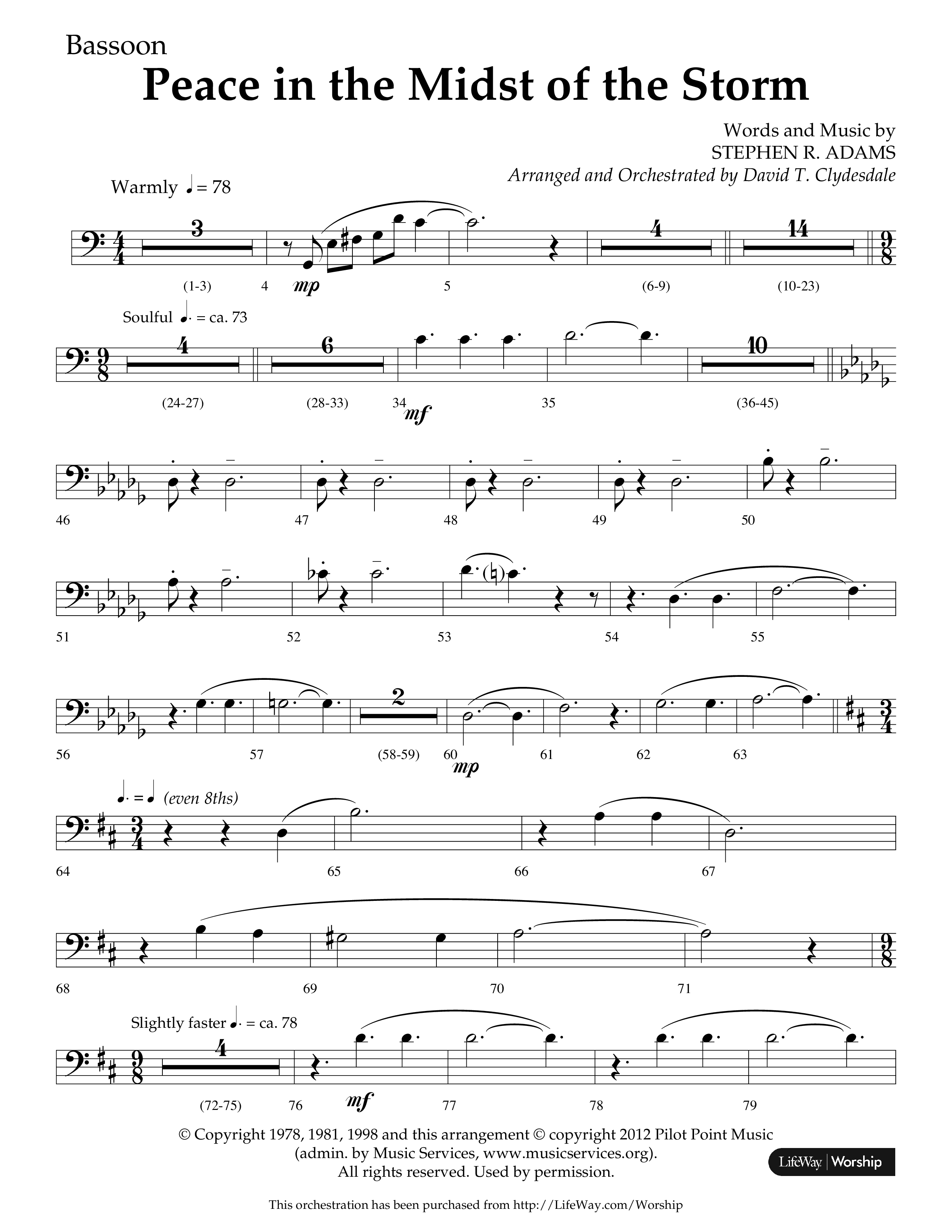 Peace In The Midst Of The Storm (Choral Anthem SATB) Bassoon (Lifeway Choral / Arr. David T. Clydesdale)
