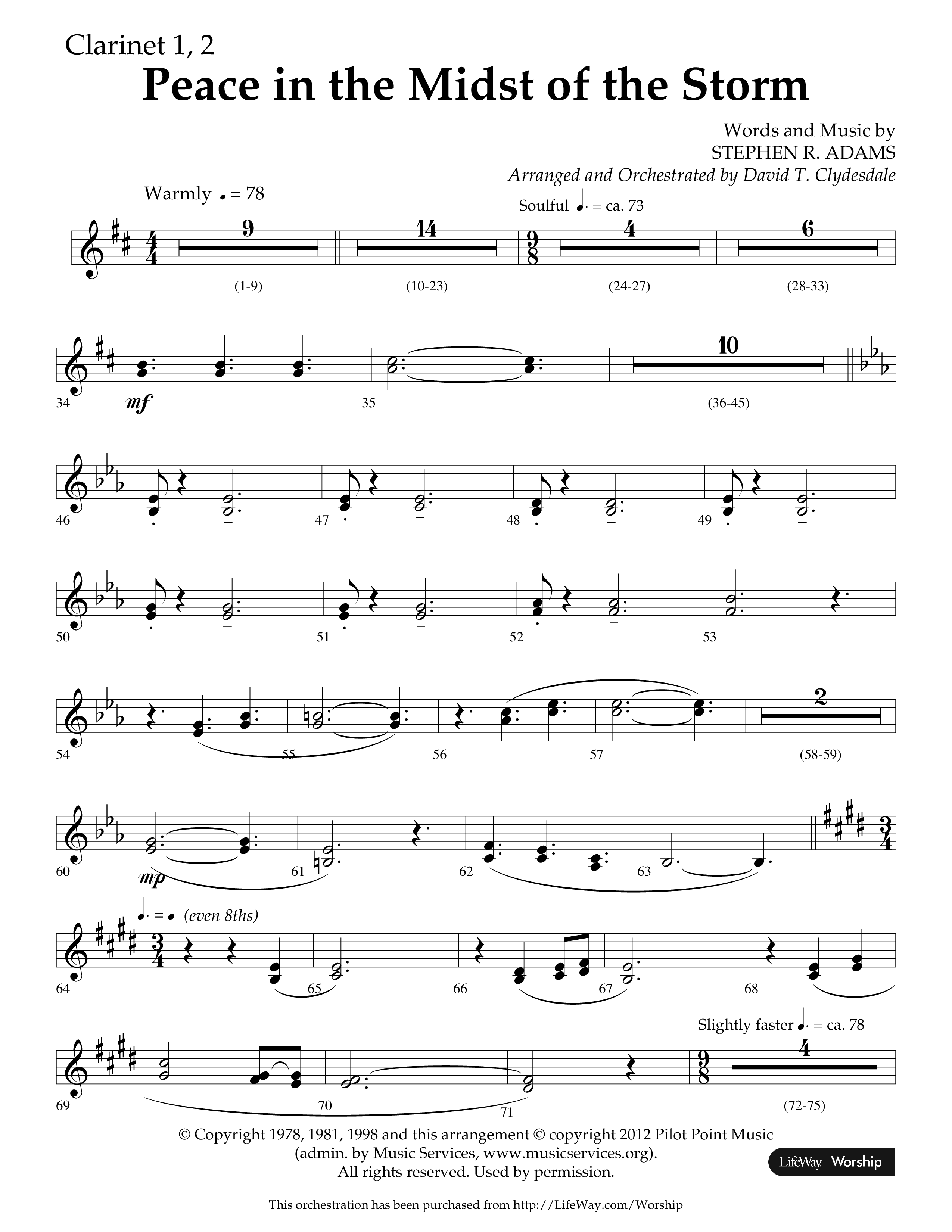 Peace In The Midst Of The Storm (Choral Anthem SATB) Clarinet 1/2 (Lifeway Choral / Arr. David T. Clydesdale)