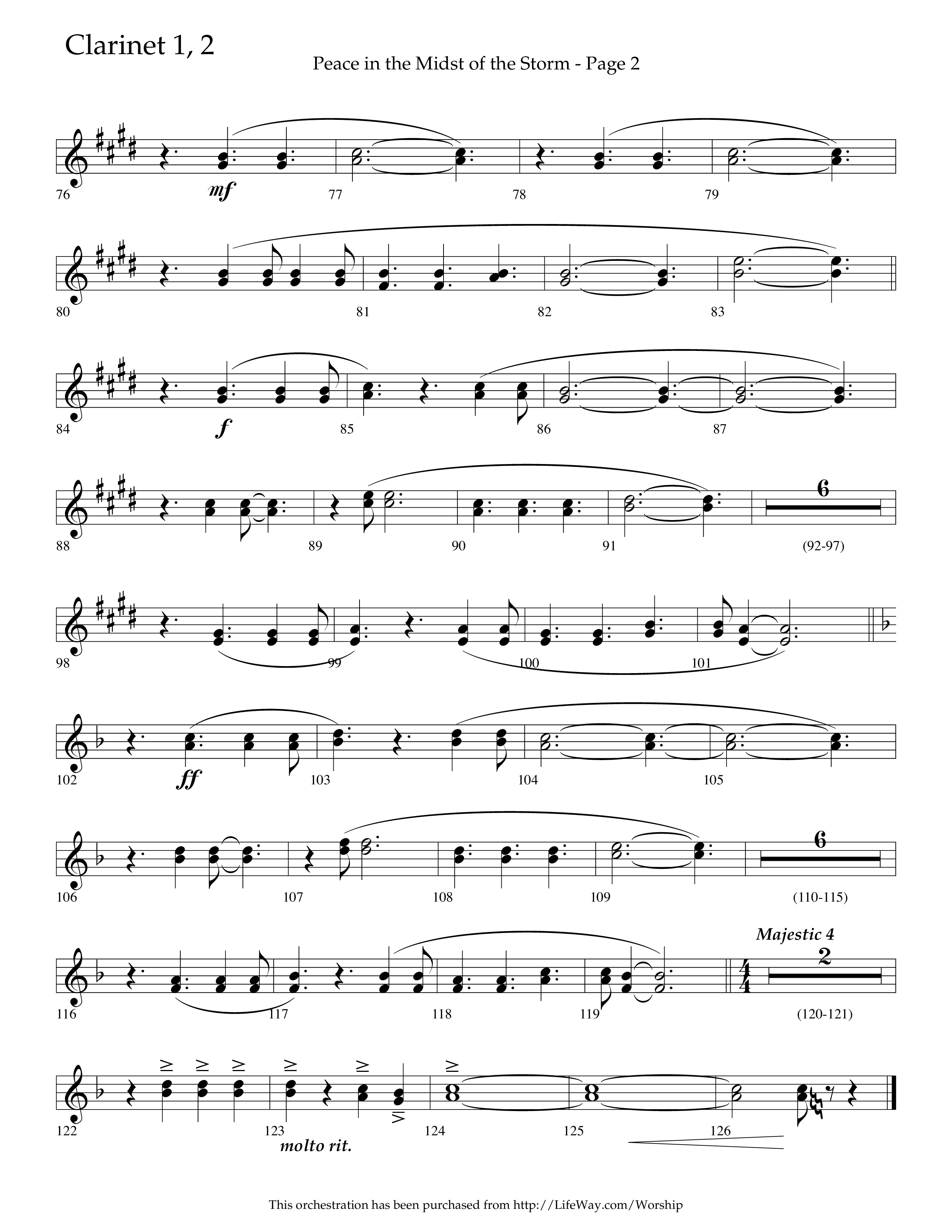 Peace In The Midst Of The Storm (Choral Anthem SATB) Clarinet 1/2 (Lifeway Choral / Arr. David T. Clydesdale)