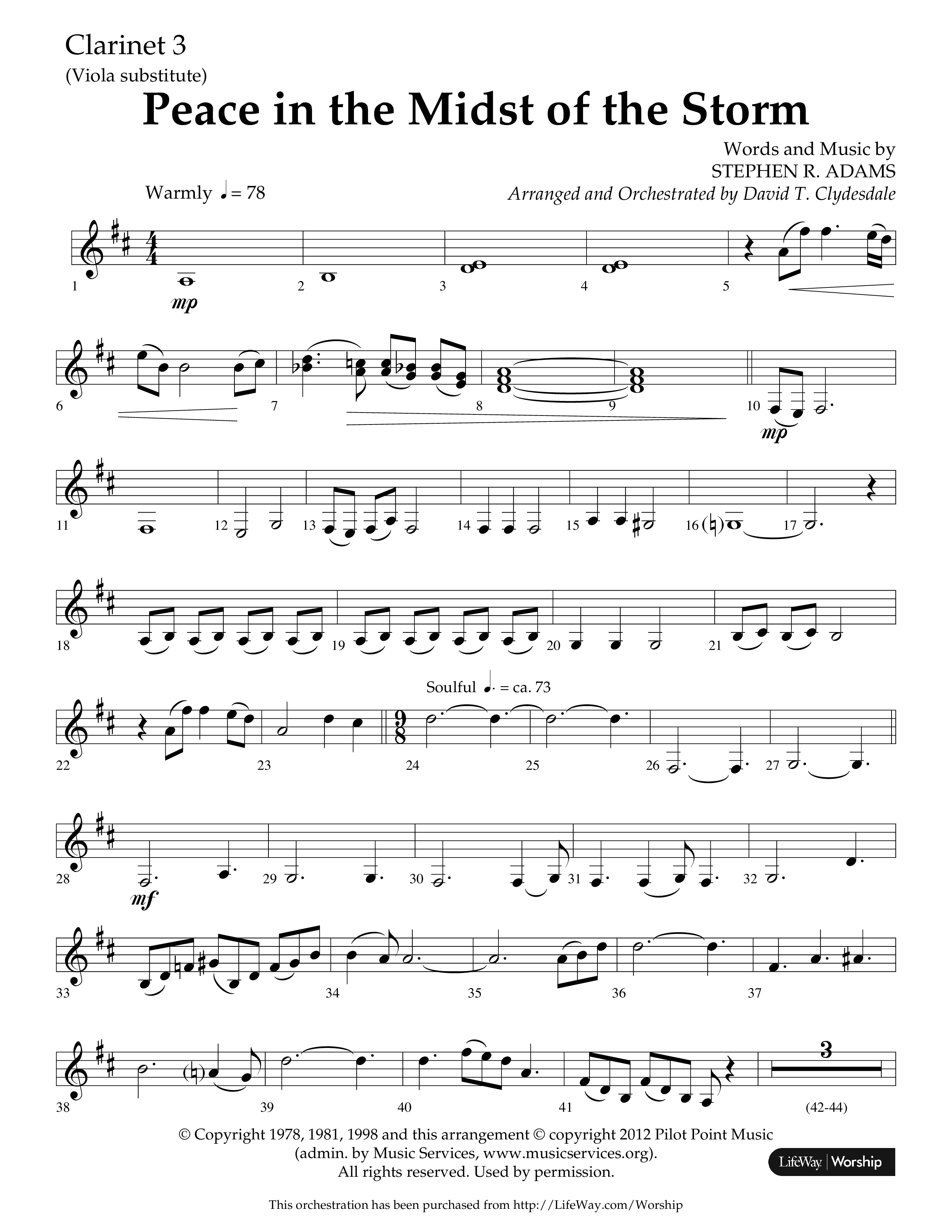 Peace In The Midst Of The Storm (Choral Anthem SATB) Clarinet 3 (Lifeway Choral / Arr. David T. Clydesdale)