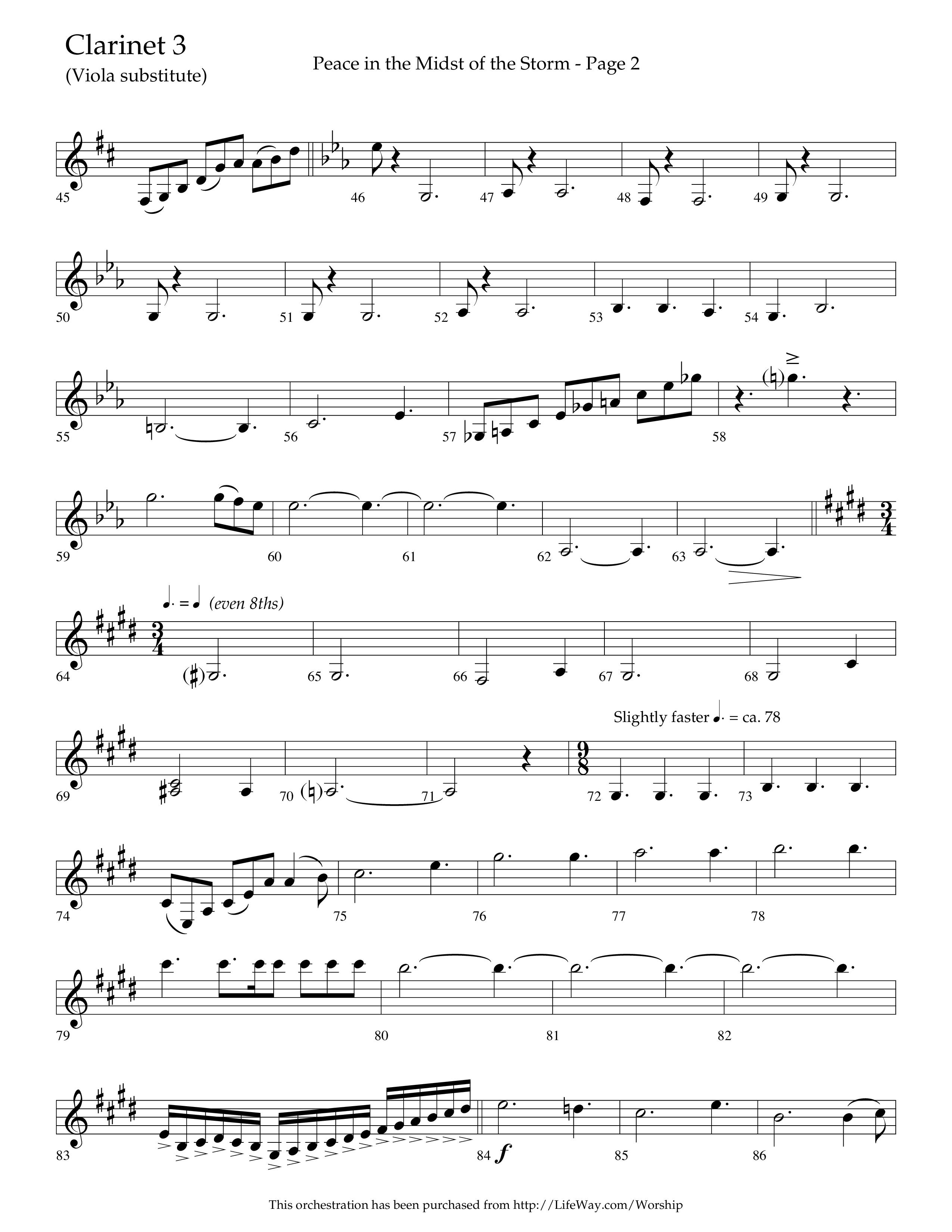 Peace In The Midst Of The Storm (Choral Anthem SATB) Clarinet 3 (Lifeway Choral / Arr. David T. Clydesdale)