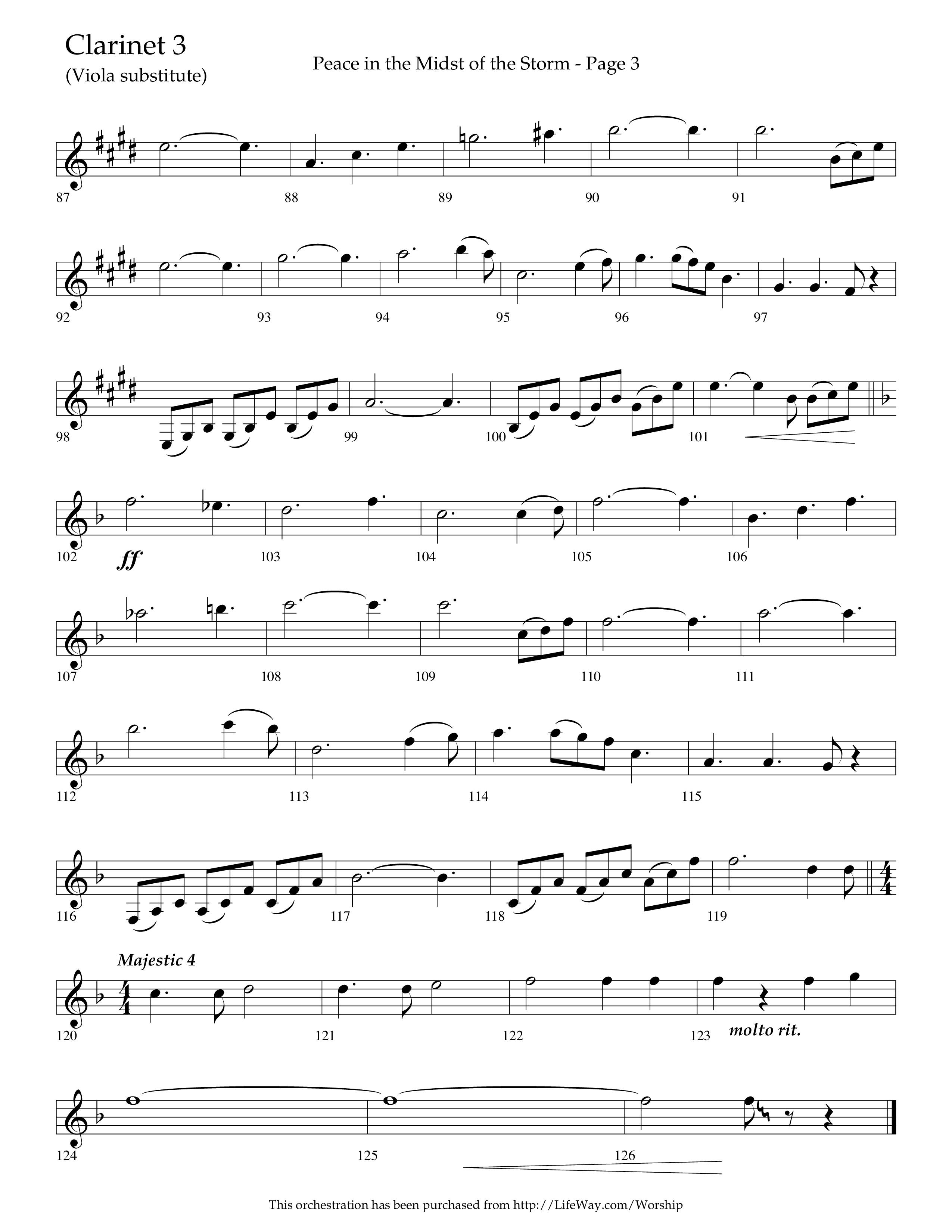 Peace In The Midst Of The Storm (Choral Anthem SATB) Clarinet 3 (Lifeway Choral / Arr. David T. Clydesdale)