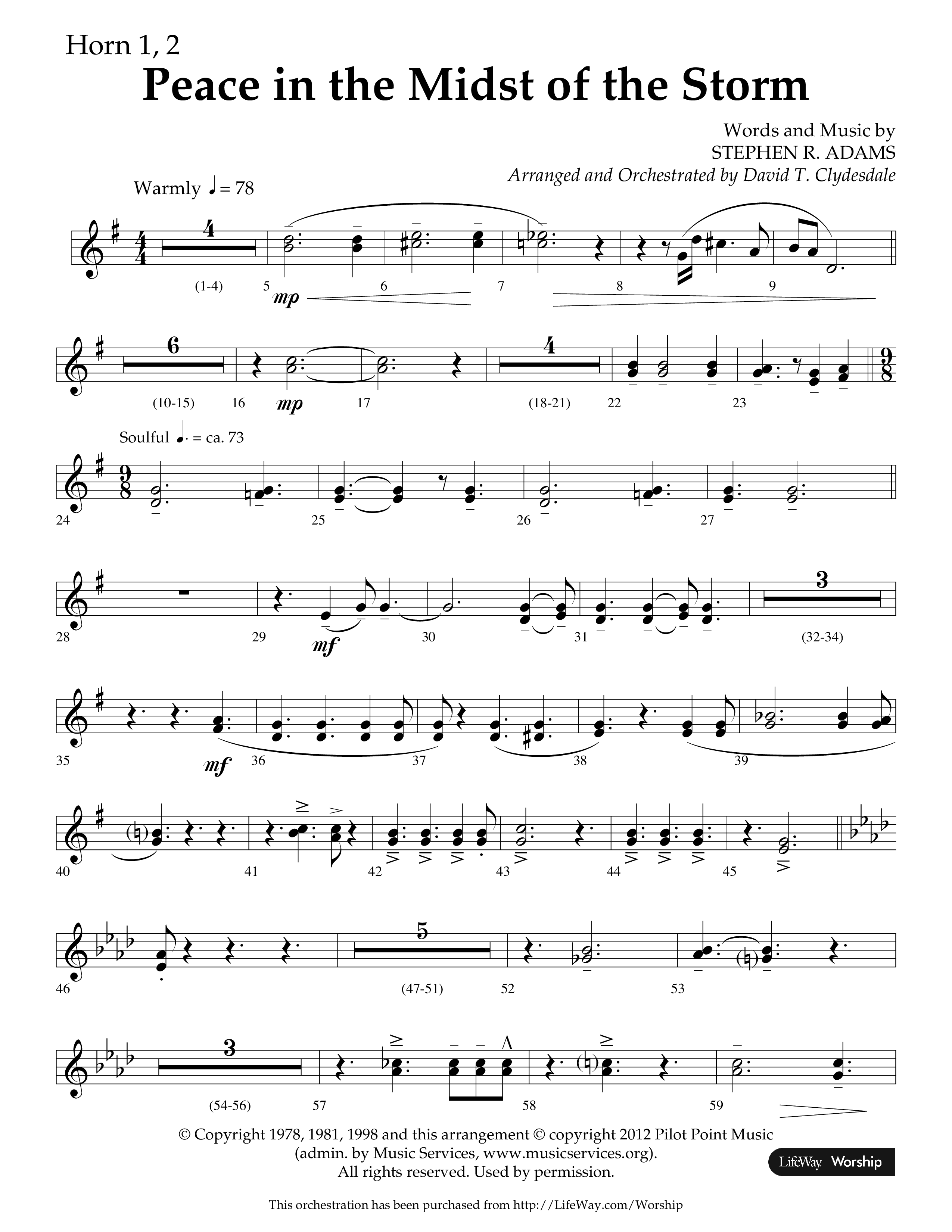 Peace In The Midst Of The Storm (Choral Anthem SATB) French Horn 1/2 (Lifeway Choral / Arr. David T. Clydesdale)