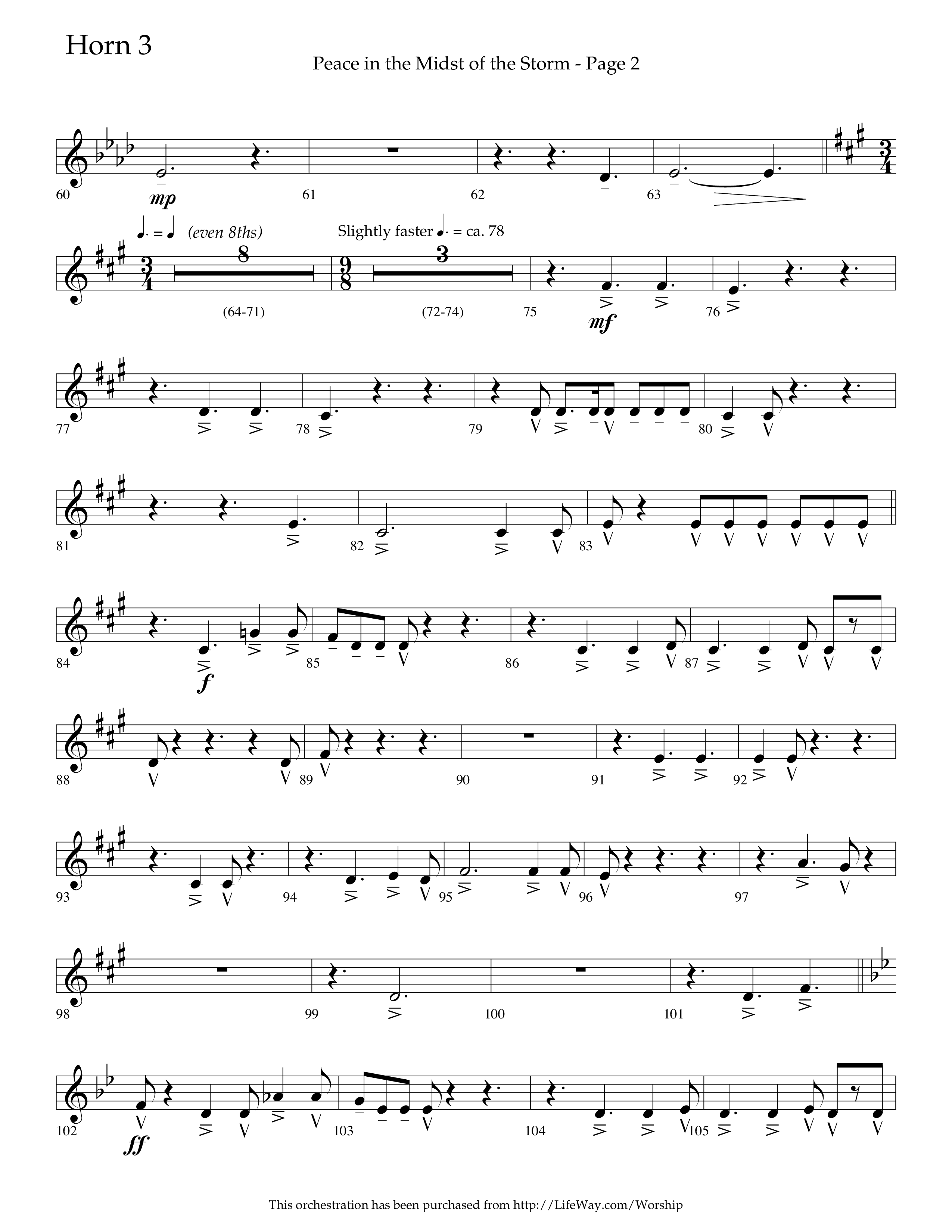 Peace In The Midst Of The Storm (Choral Anthem SATB) French Horn 3 (Lifeway Choral / Arr. David T. Clydesdale)
