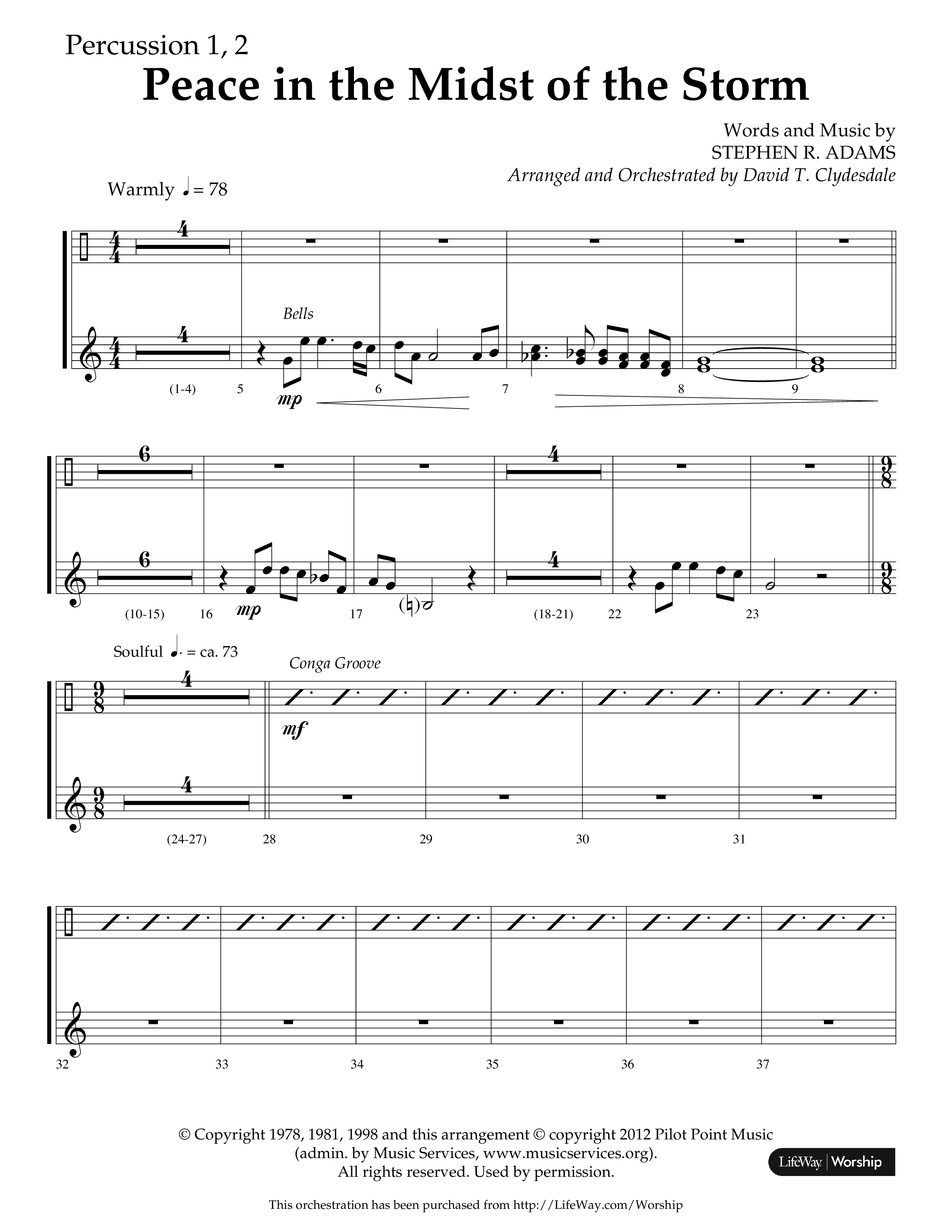 Peace In The Midst Of The Storm (Choral Anthem SATB) Percussion 1/2 (Lifeway Choral / Arr. David T. Clydesdale)
