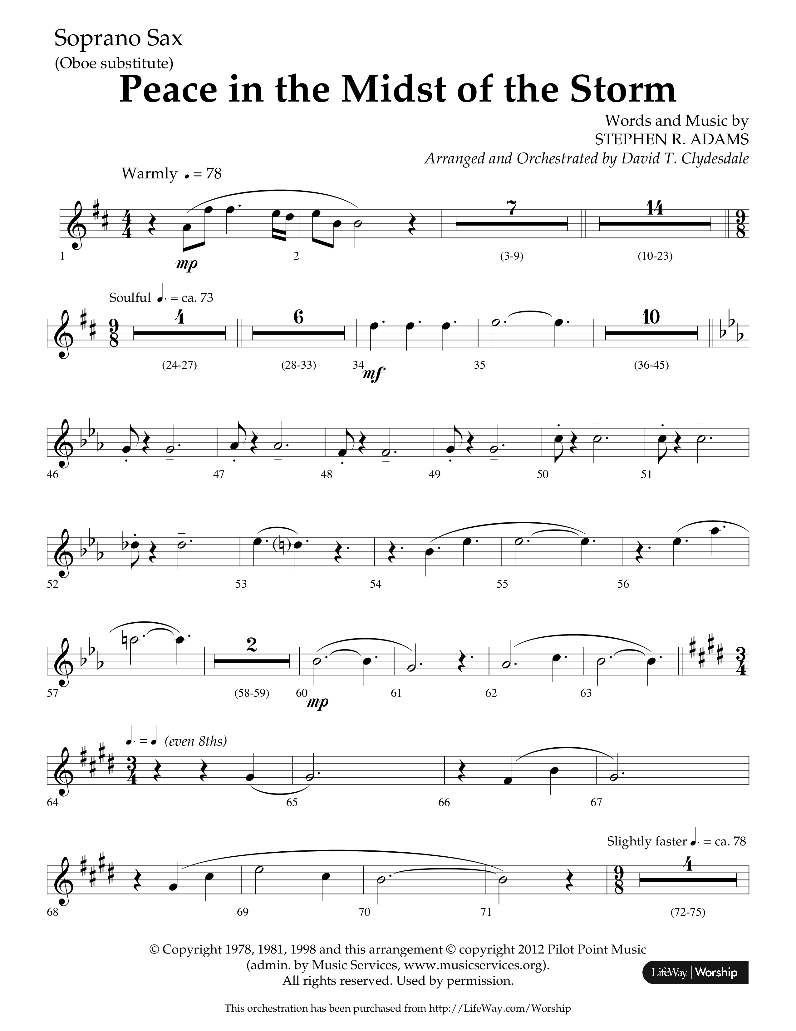 Peace In The Midst Of The Storm (Choral Anthem SATB) Soprano Sax (Lifeway Choral / Arr. David T. Clydesdale)