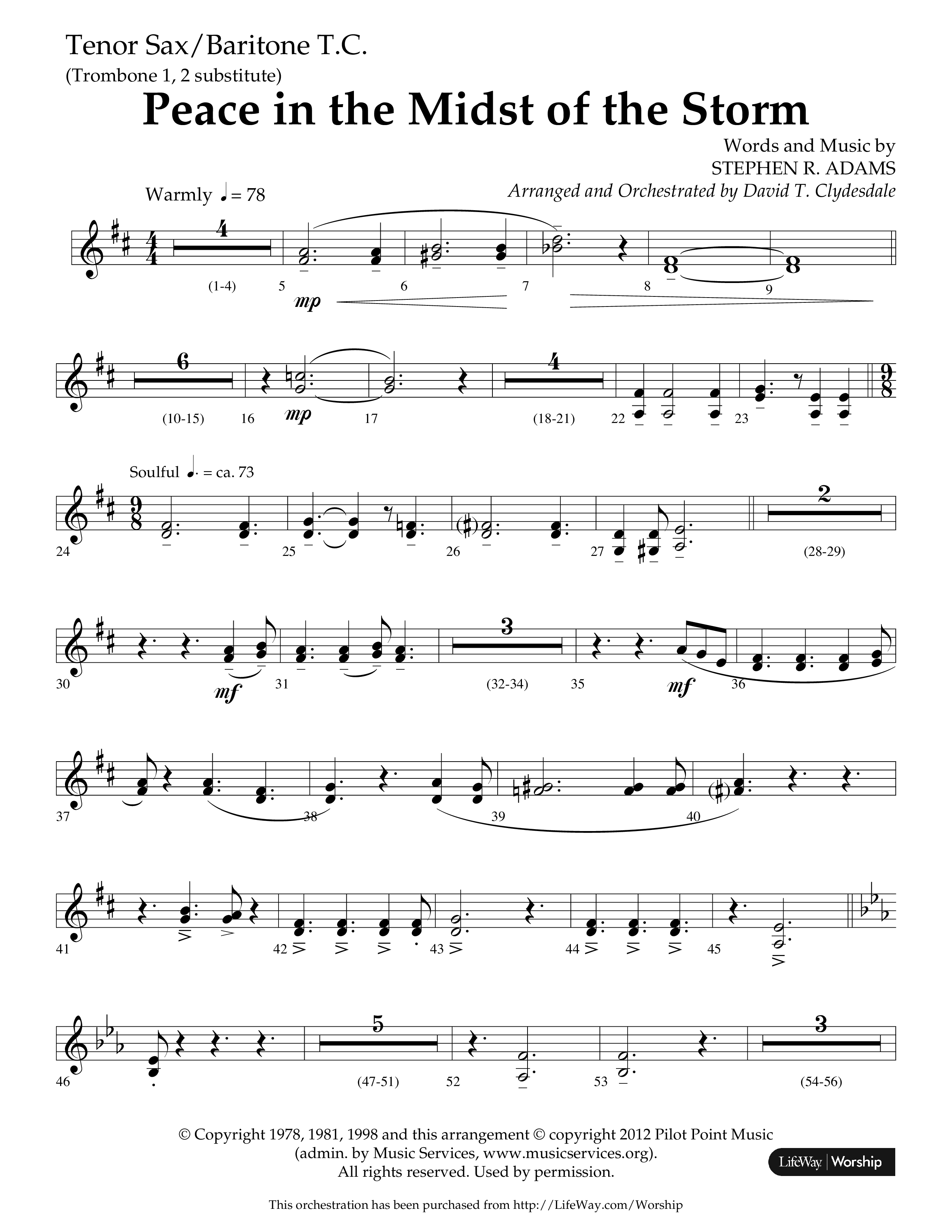 Peace In The Midst Of The Storm (Choral Anthem SATB) Tenor Sax/Baritone T.C. (Lifeway Choral / Arr. David T. Clydesdale)
