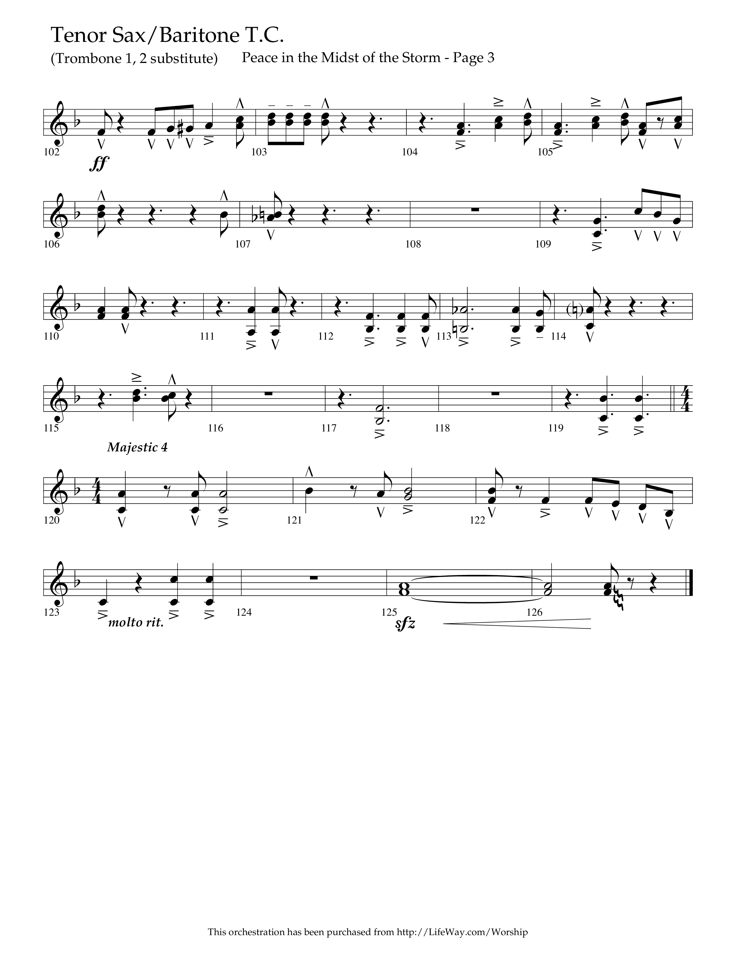 Peace In The Midst Of The Storm (Choral Anthem SATB) Tenor Sax/Baritone T.C. (Lifeway Choral / Arr. David T. Clydesdale)
