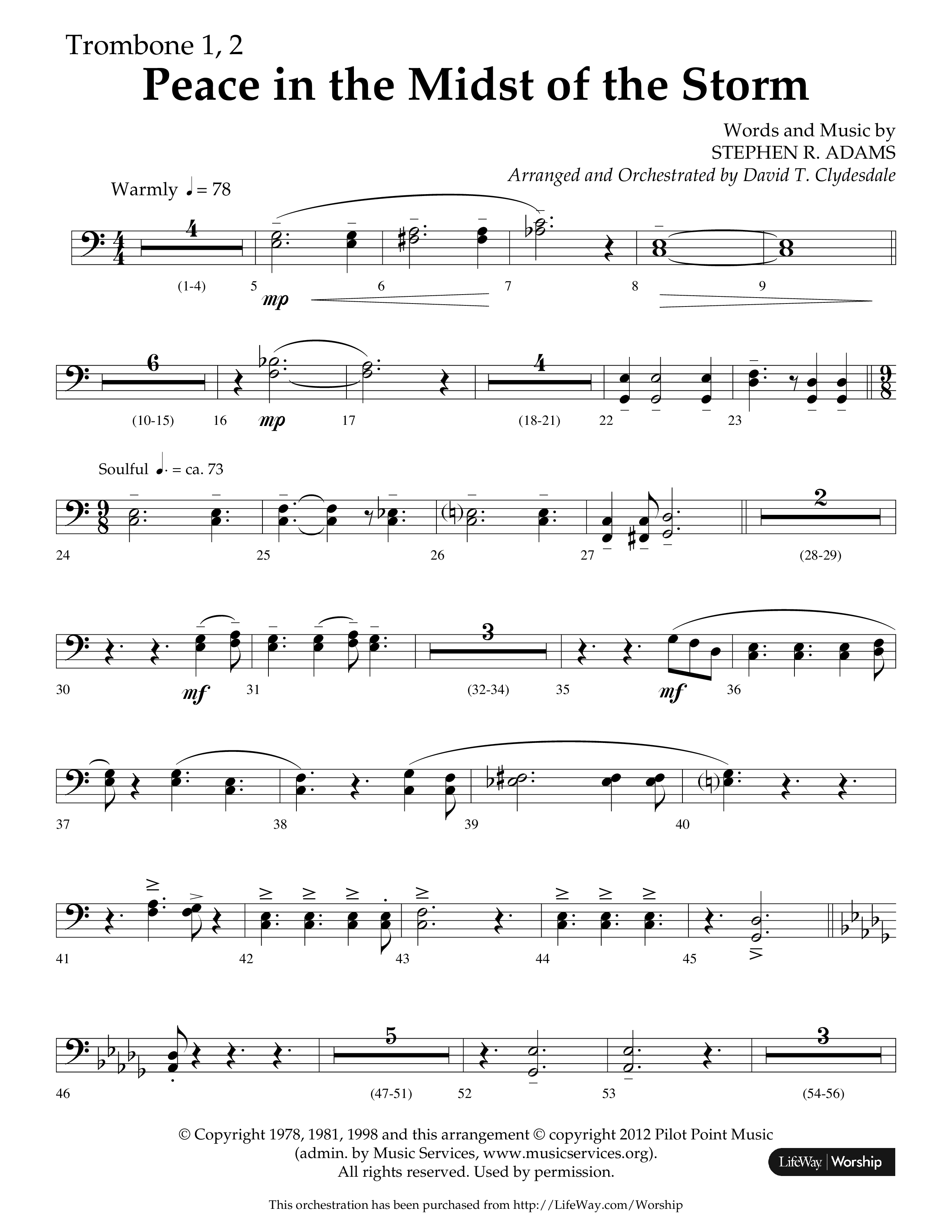 Peace In The Midst Of The Storm (Choral Anthem SATB) Trombone 1/2 (Lifeway Choral / Arr. David T. Clydesdale)