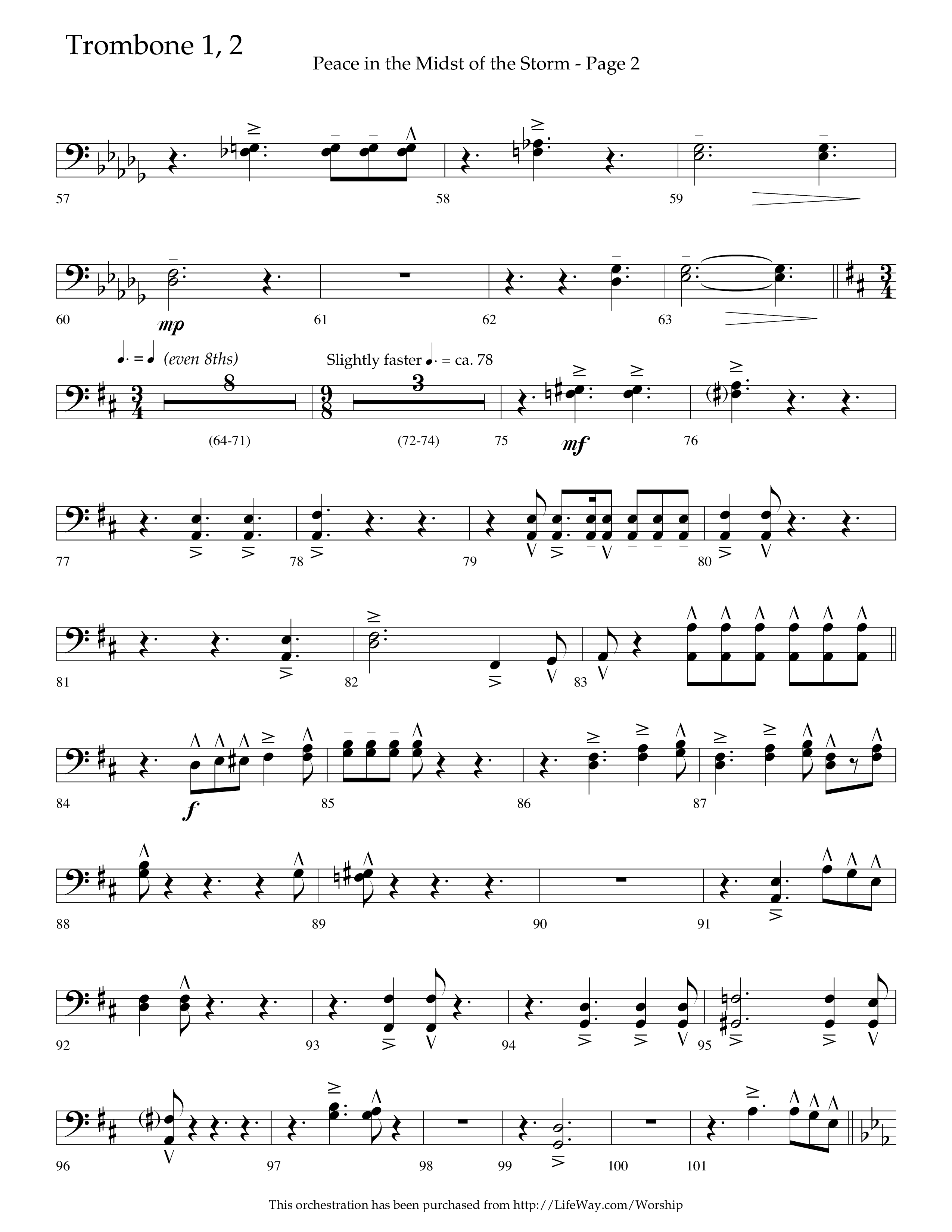Peace In The Midst Of The Storm (Choral Anthem SATB) Trombone 1/2 (Lifeway Choral / Arr. David T. Clydesdale)