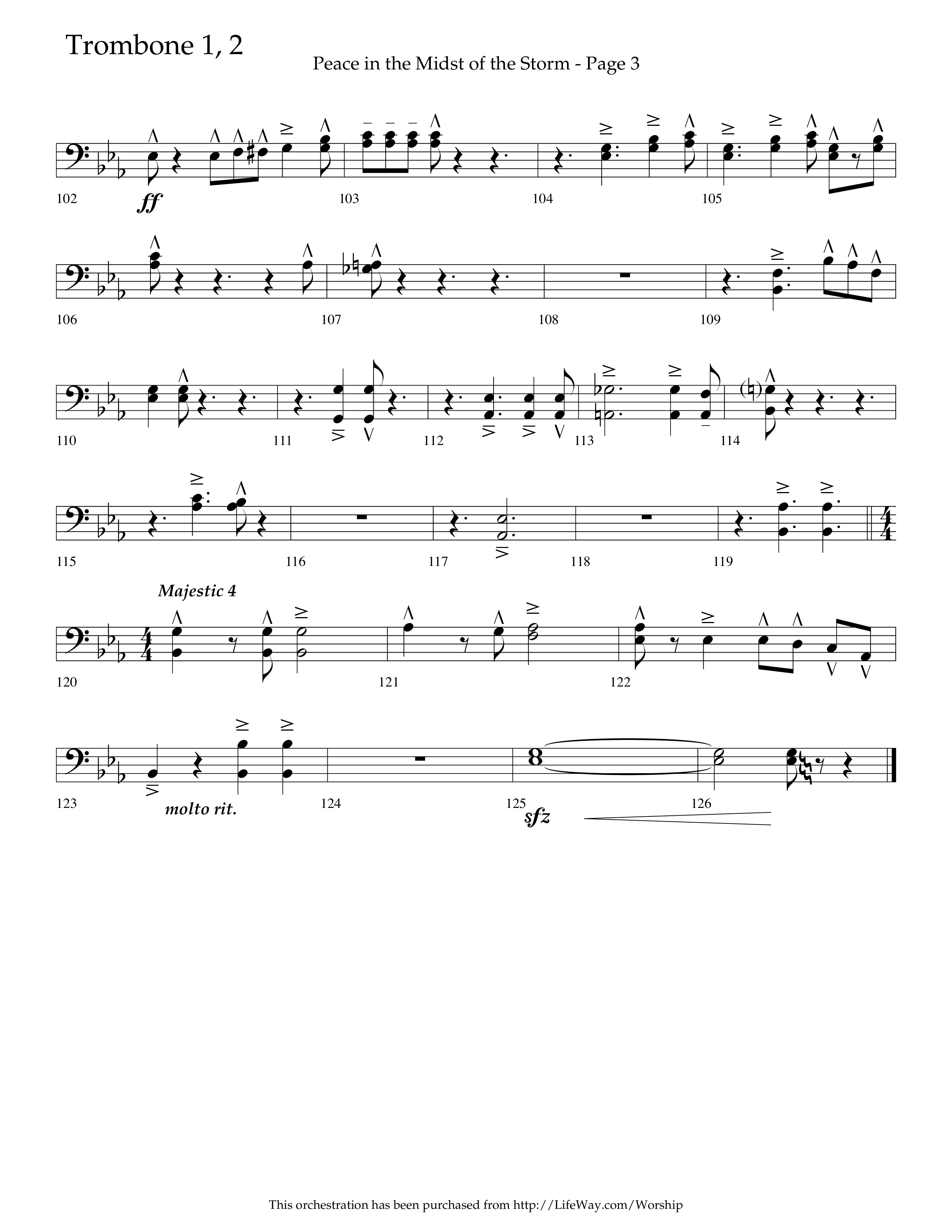 Peace In The Midst Of The Storm (Choral Anthem SATB) Trombone 1/2 (Lifeway Choral / Arr. David T. Clydesdale)