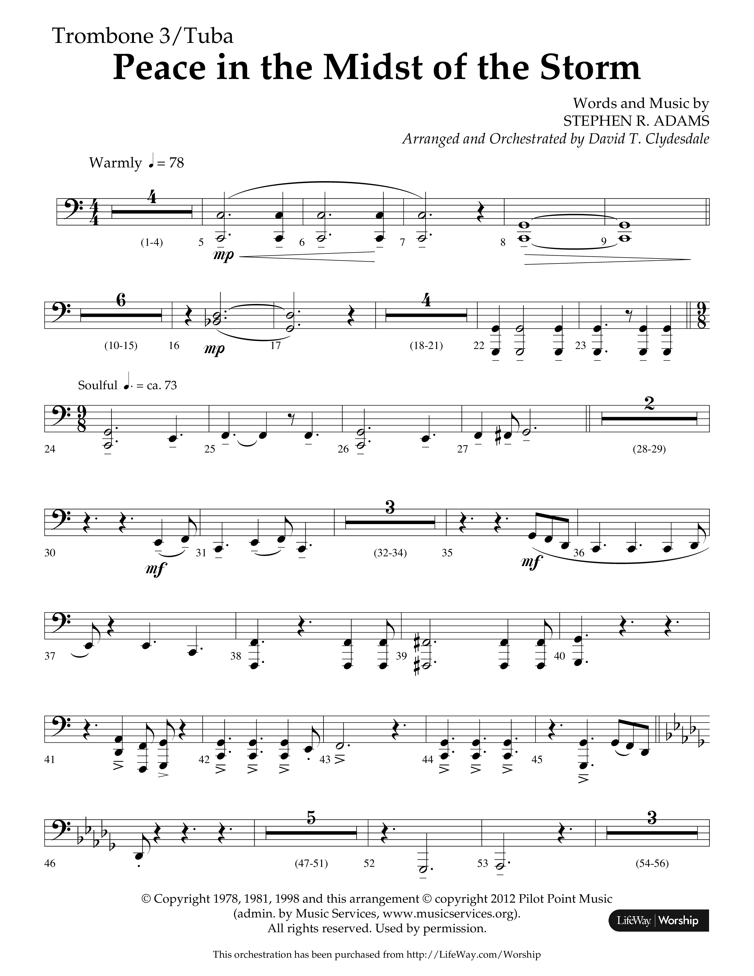 Peace In The Midst Of The Storm (Choral Anthem SATB) Trombone 3/Tuba (Lifeway Choral / Arr. David T. Clydesdale)
