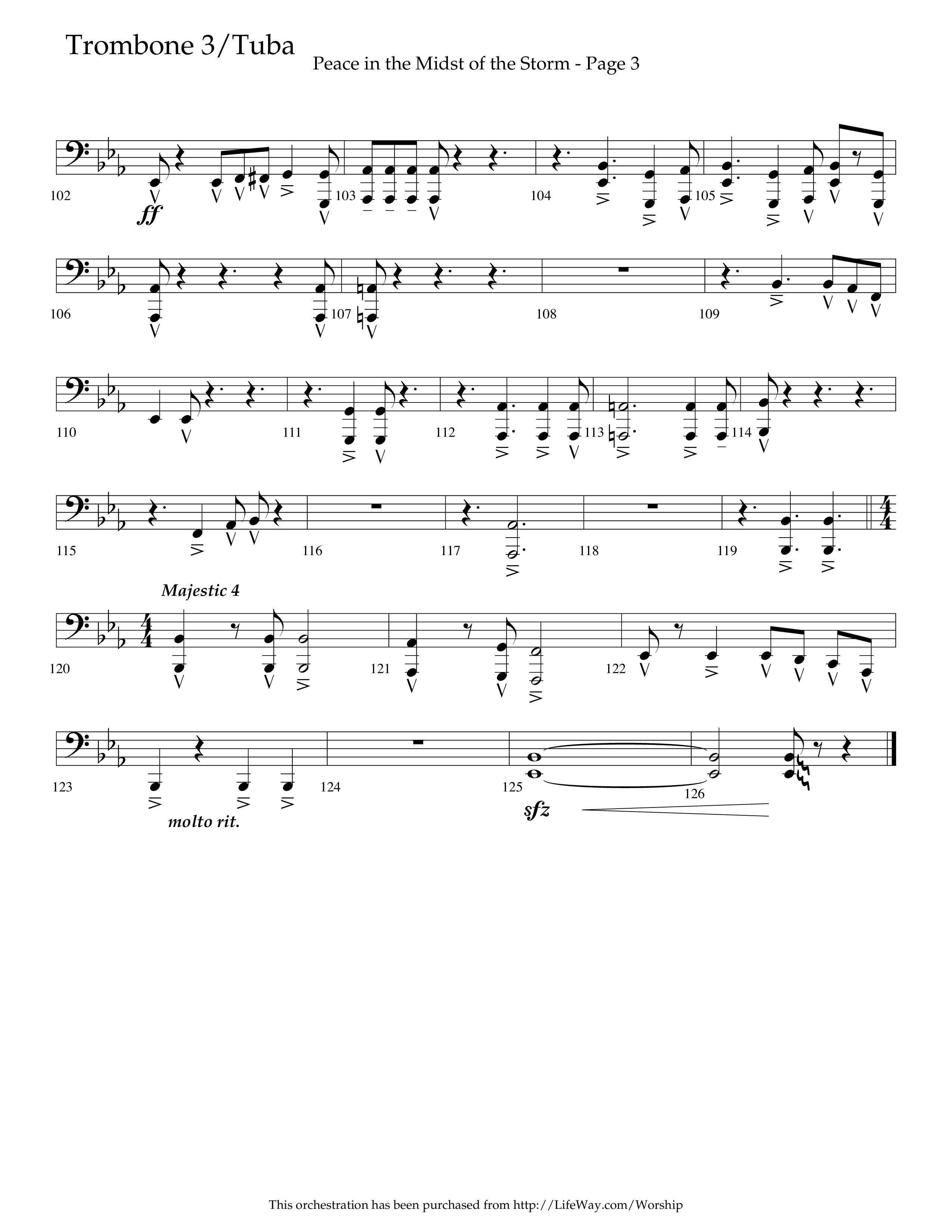 Peace In The Midst Of The Storm (Choral Anthem SATB) Trombone 3/Tuba (Lifeway Choral / Arr. David T. Clydesdale)