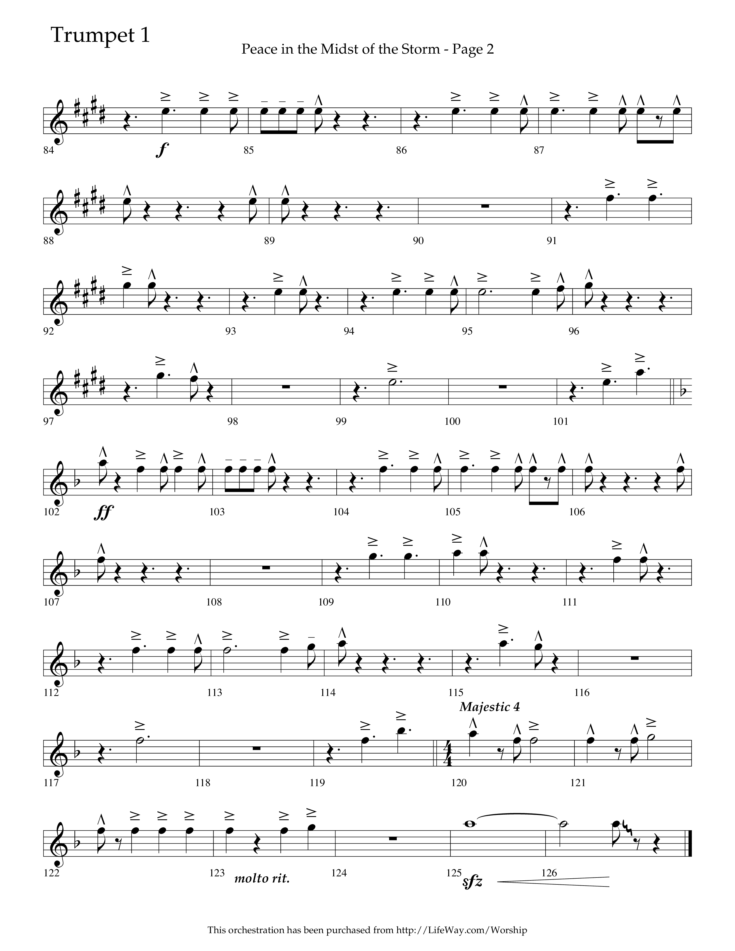 Peace In The Midst Of The Storm (Choral Anthem SATB) Trumpet 1 (Lifeway Choral / Arr. David T. Clydesdale)