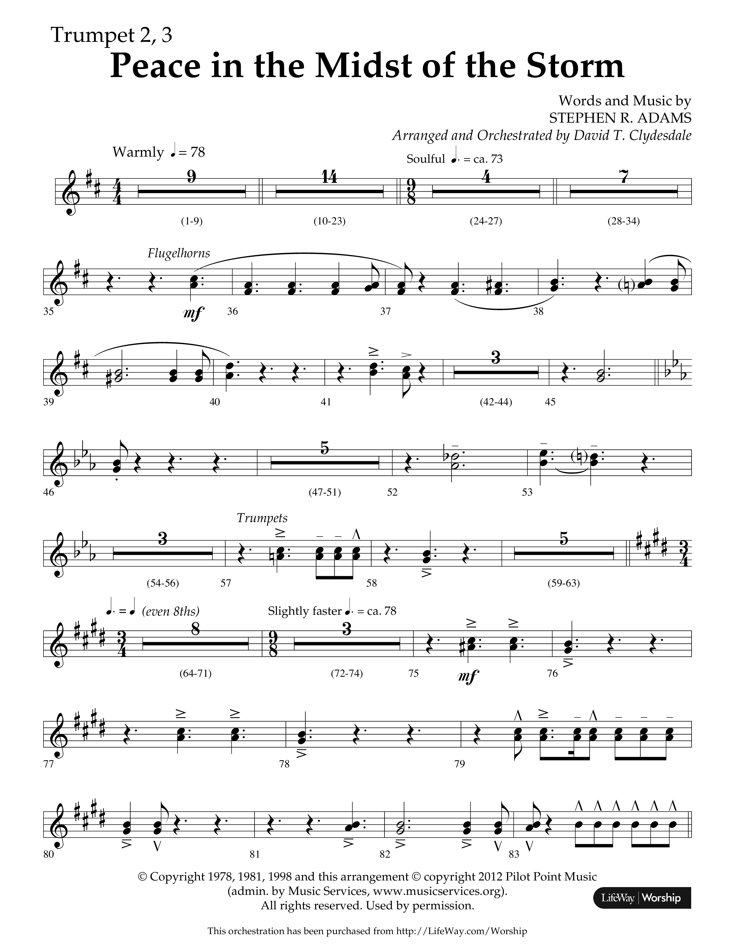 Peace In The Midst Of The Storm (Choral Anthem SATB) Trumpet 2/3 (Lifeway Choral / Arr. David T. Clydesdale)