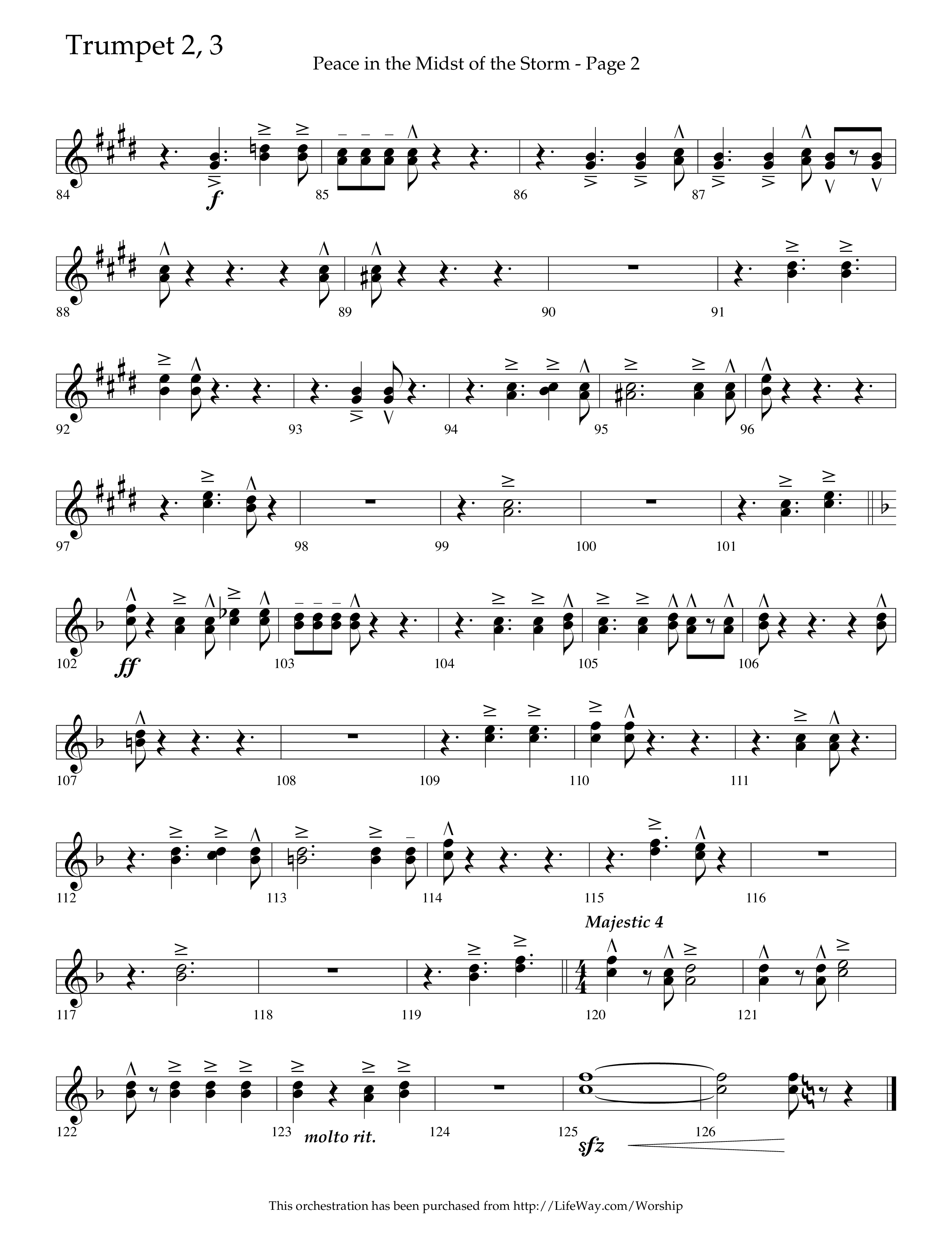 Peace In The Midst Of The Storm (Choral Anthem SATB) Trumpet 2/3 (Lifeway Choral / Arr. David T. Clydesdale)
