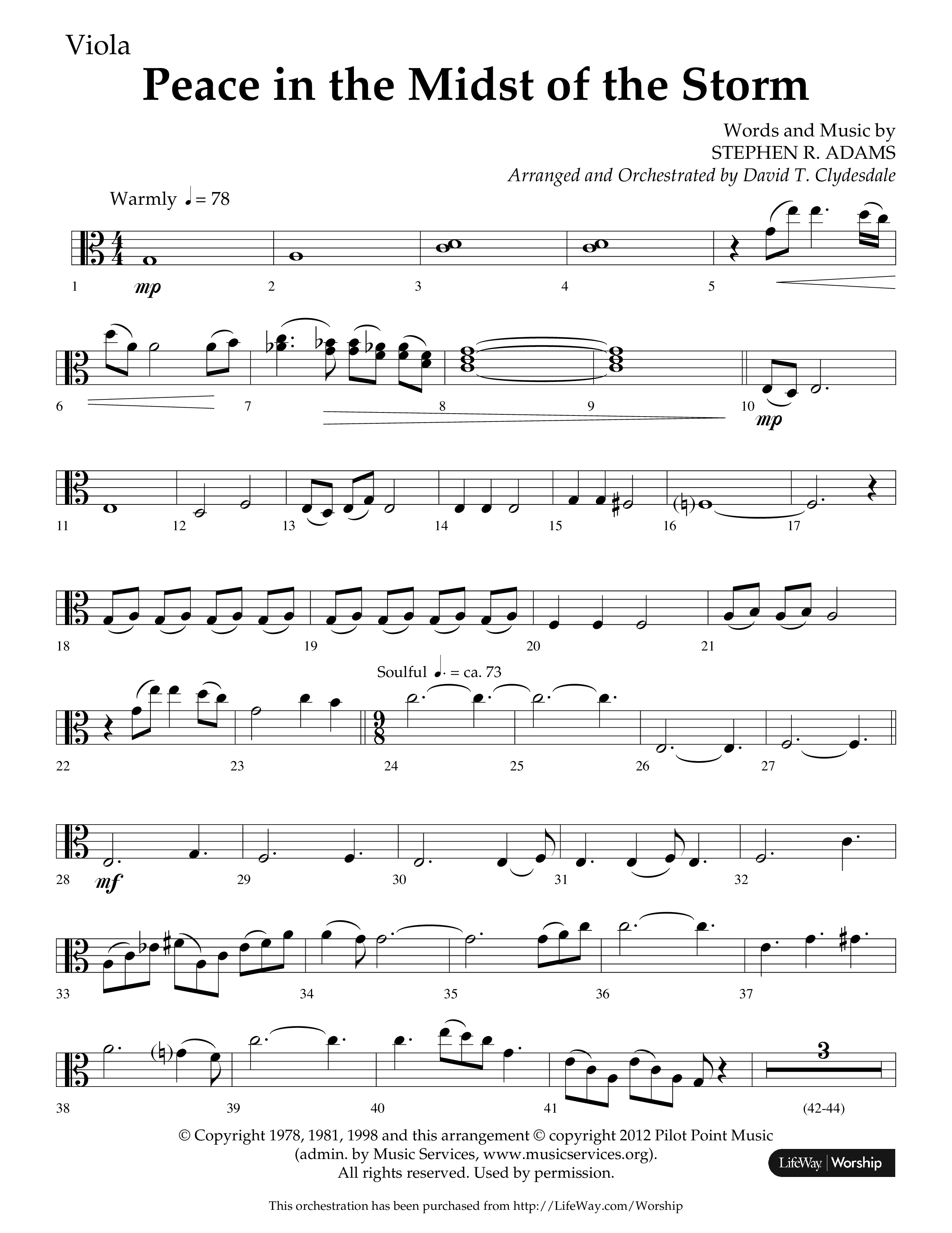 Peace In The Midst Of The Storm (Choral Anthem SATB) Viola (Lifeway Choral / Arr. David T. Clydesdale)