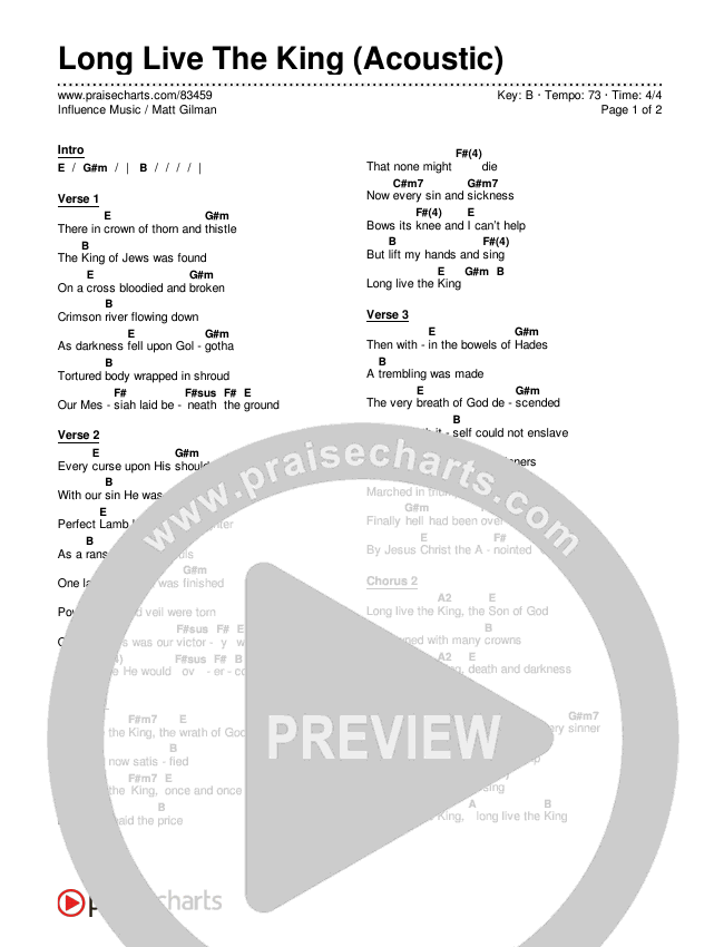 Long Live The King (Acoustic) Chords & Lyrics (Influence Music / Matt Gilman)