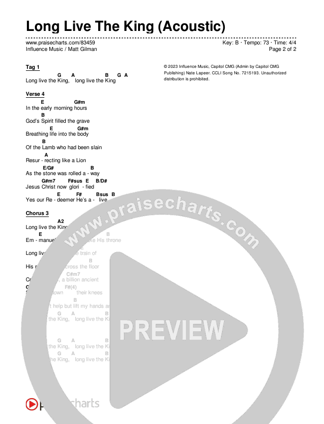 Long Live The King (Acoustic) Chords & Lyrics (Influence Music / Matt Gilman)