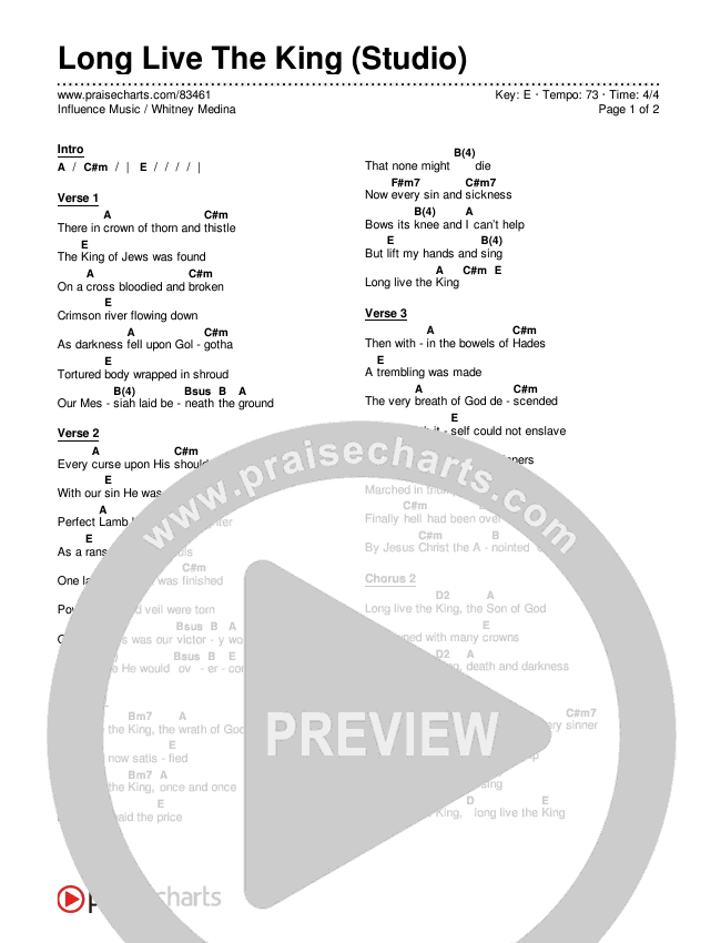 Long Live The King (Studio) Chords & Lyrics (Influence Music / Whitney Medina)