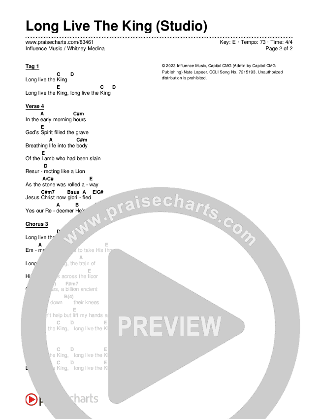 Long Live The King (Studio) Chords & Lyrics (Influence Music / Whitney Medina)