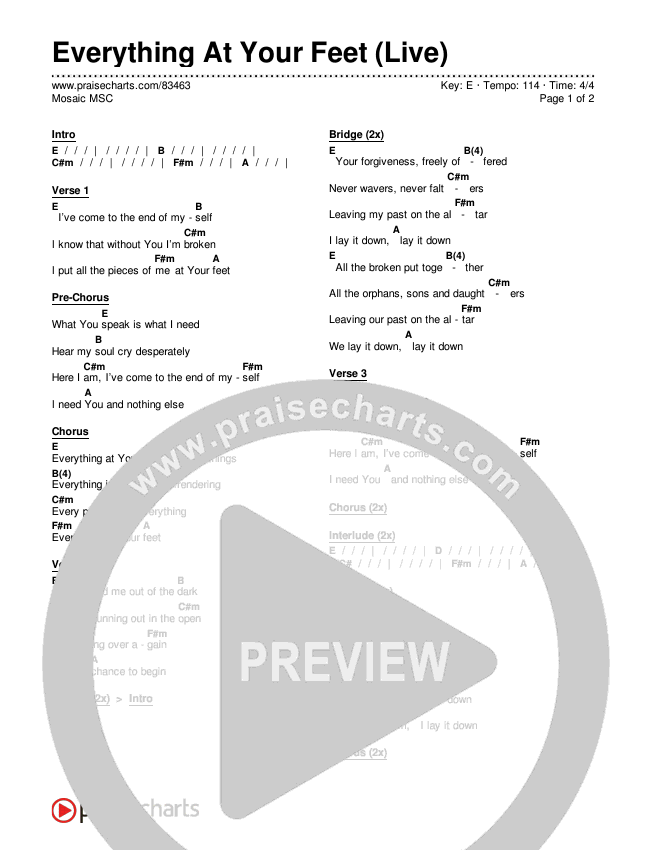 Everything At Your Feet (Live) Chords & Lyrics (Mosaic MSC)