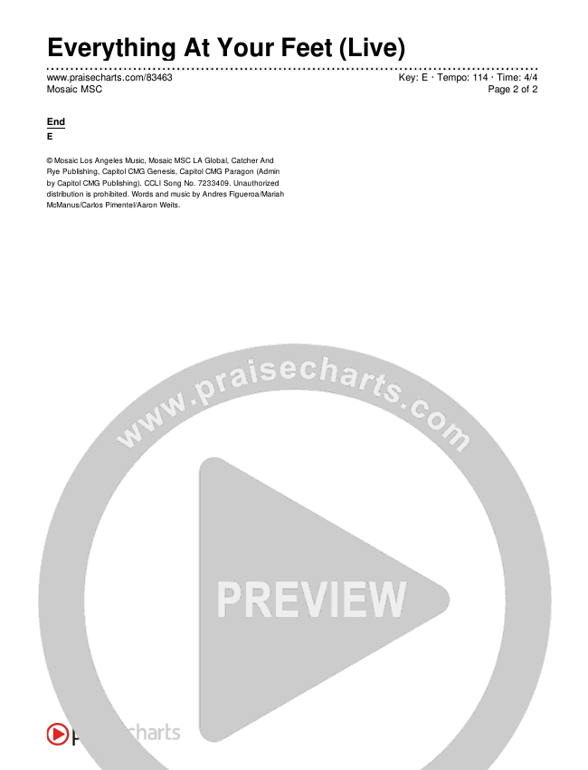 Everything At Your Feet (Live) Chords & Lyrics (Mosaic MSC)