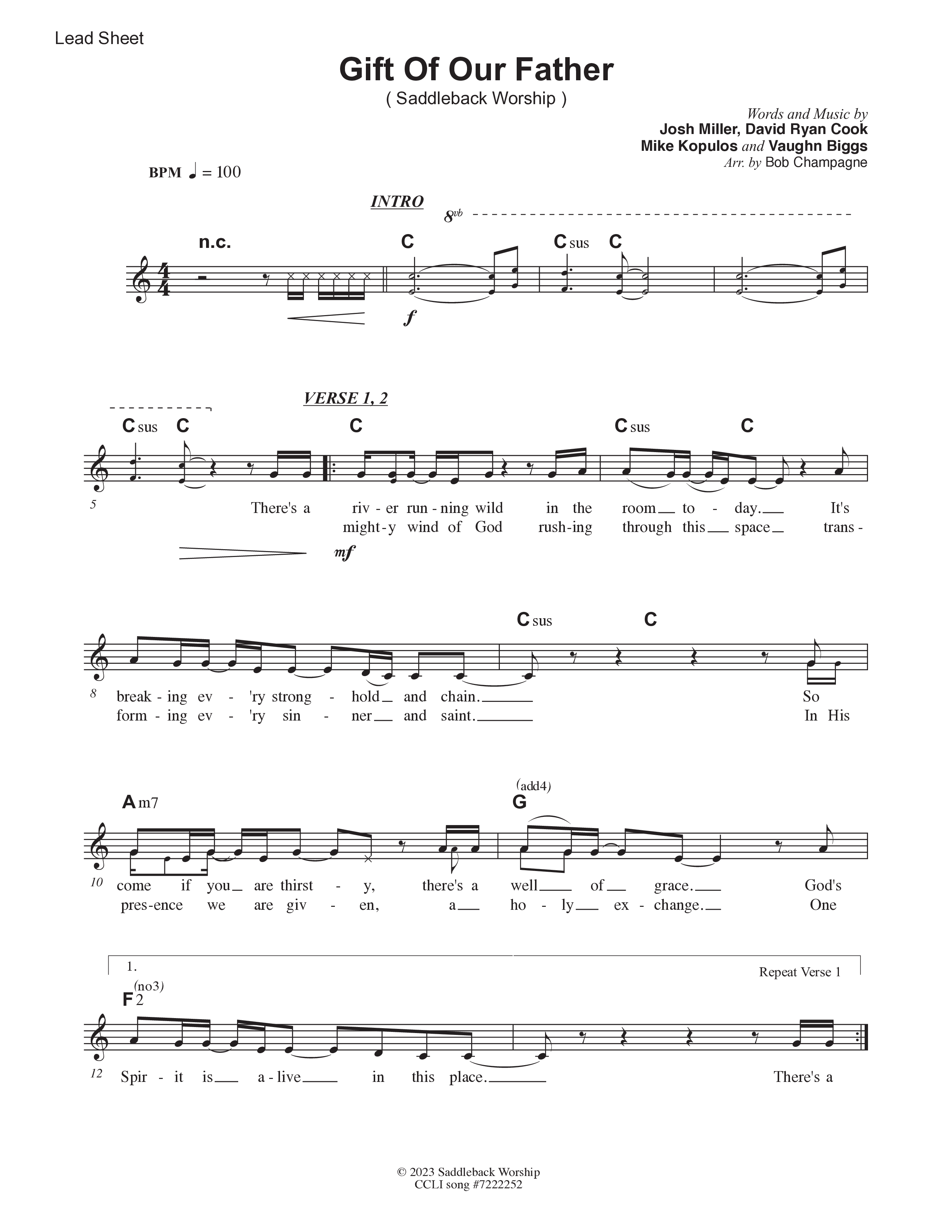 Gift Of Our Father (Live) Lead Sheet Melody (Saddleback Worship)