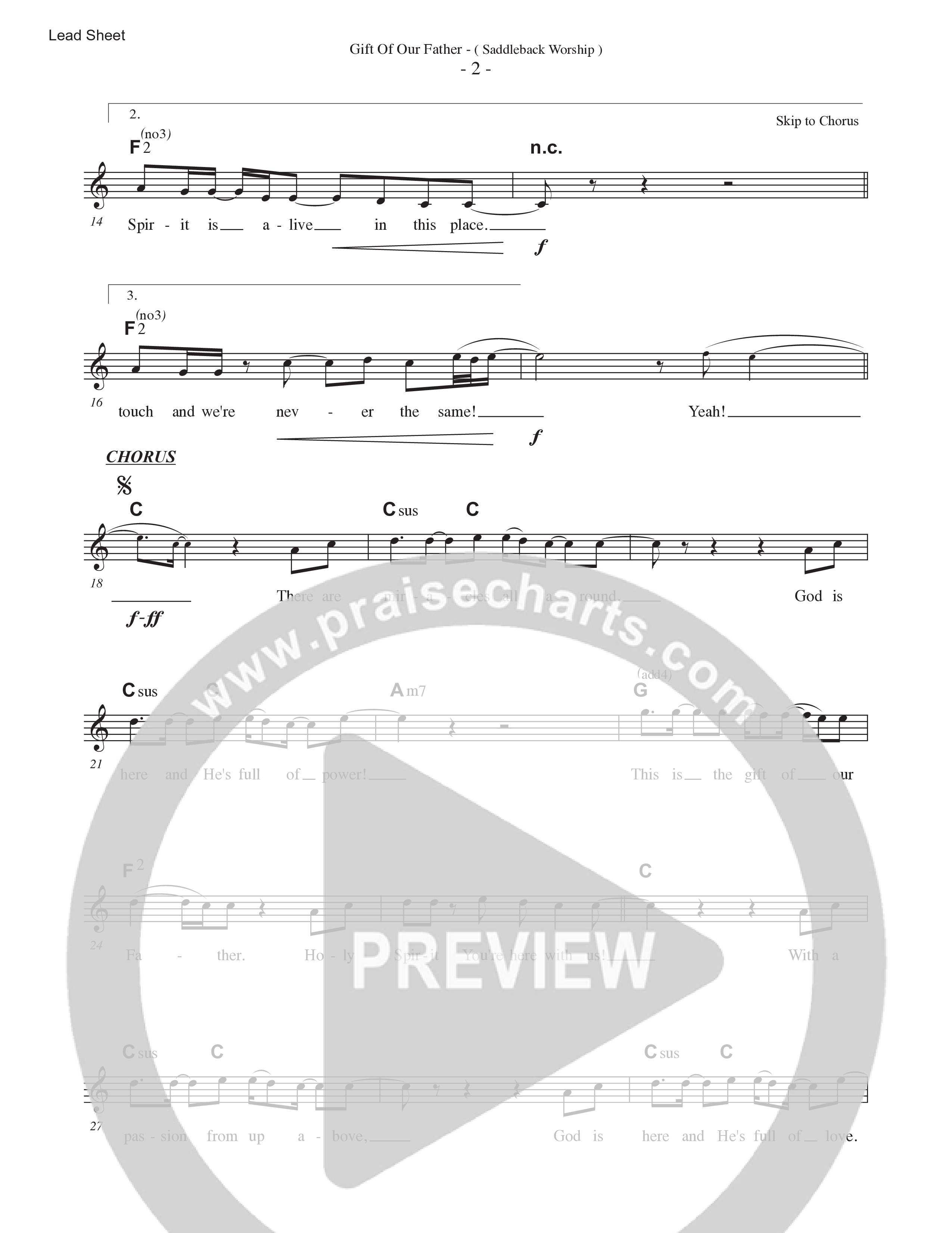 Gift Of Our Father (Live) Lead Sheet Melody (Saddleback Worship)